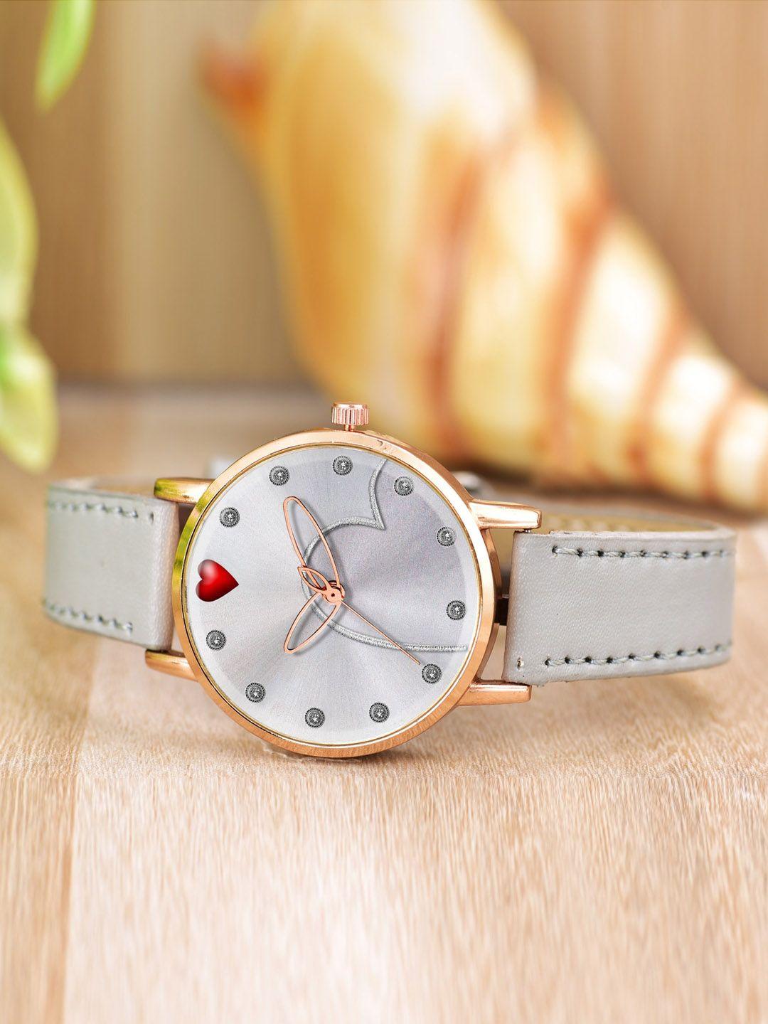 wuxi women white brass dial & grey leather bracelet style straps analogue watch m-873 grey
