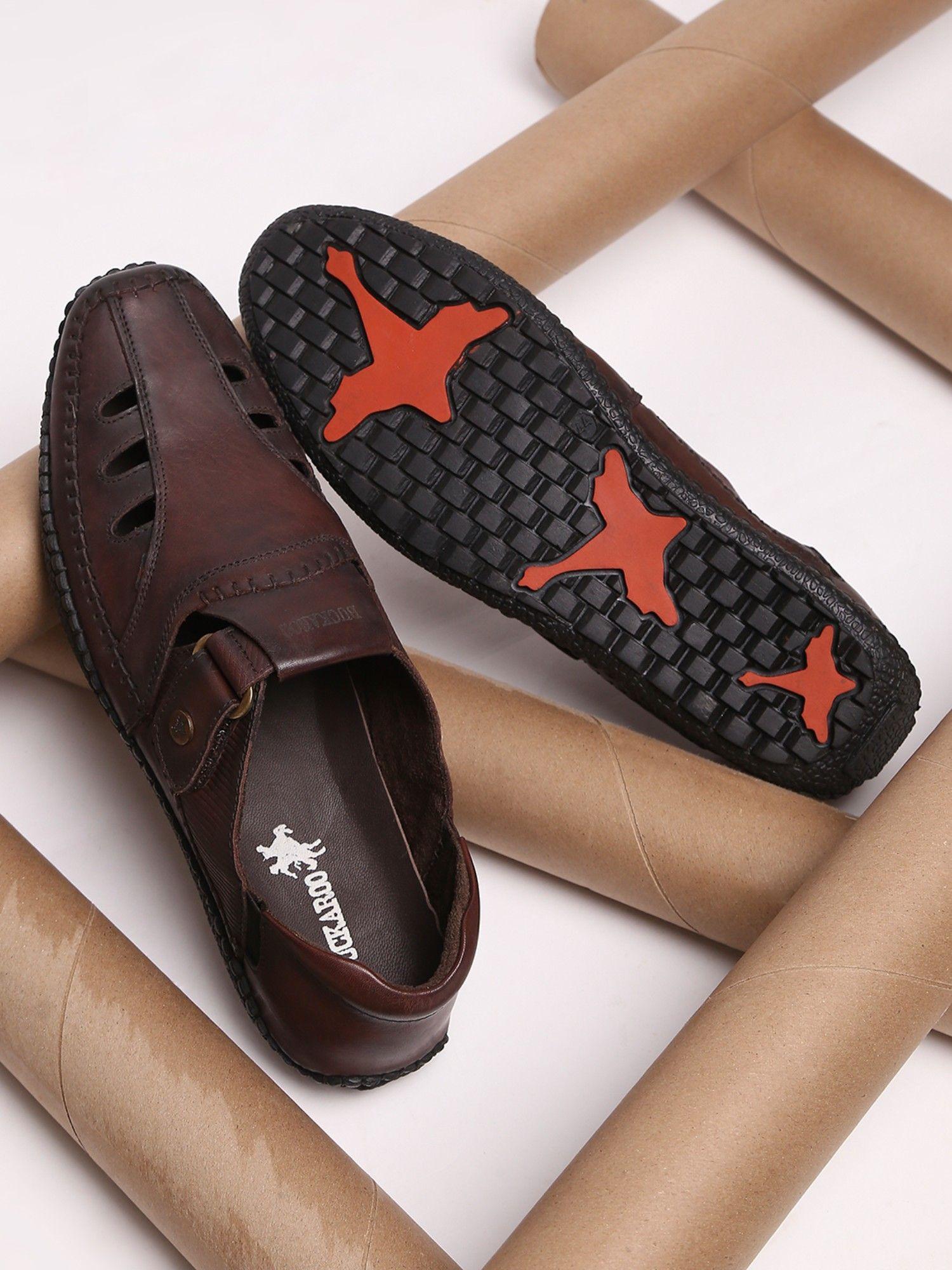 wyatt genuine leather brown casual closed sandal for men
