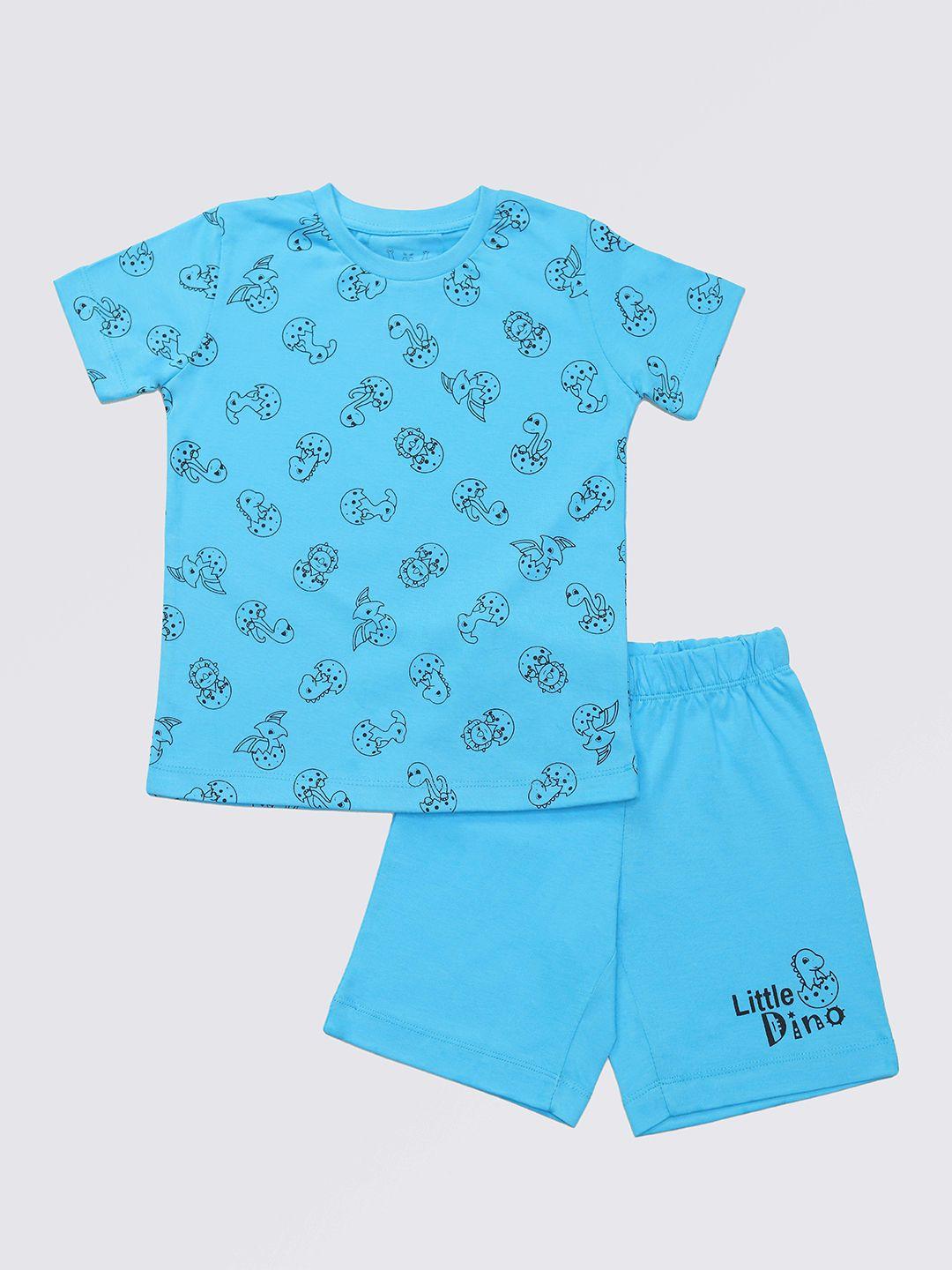 wyld sprog boys blue & black printed t-shirt with shorts