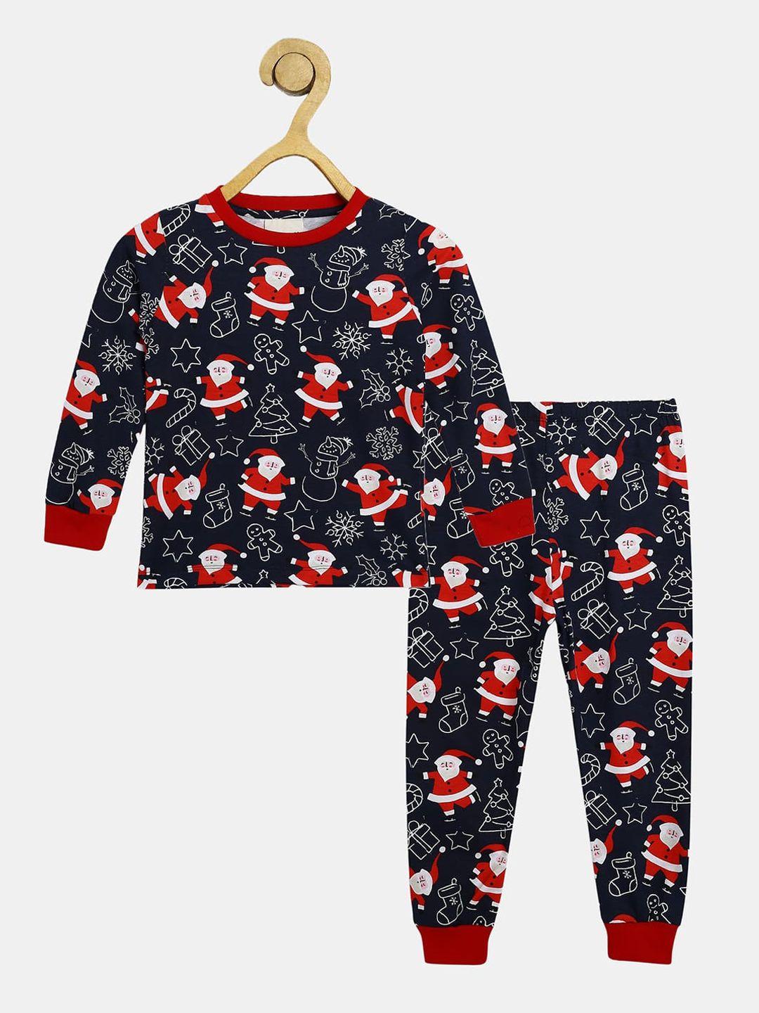 wyld sprog unisex kids santa print t-shirt & pyjama pure cotton night suit