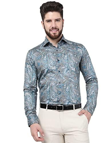 wyre men's printed formal shirts for men | cotton men's wear for office wear slim fit comfortable sleeve shirt for men grey