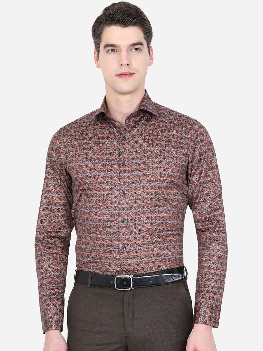 wyre men brown slim fit floral printed formal shirt