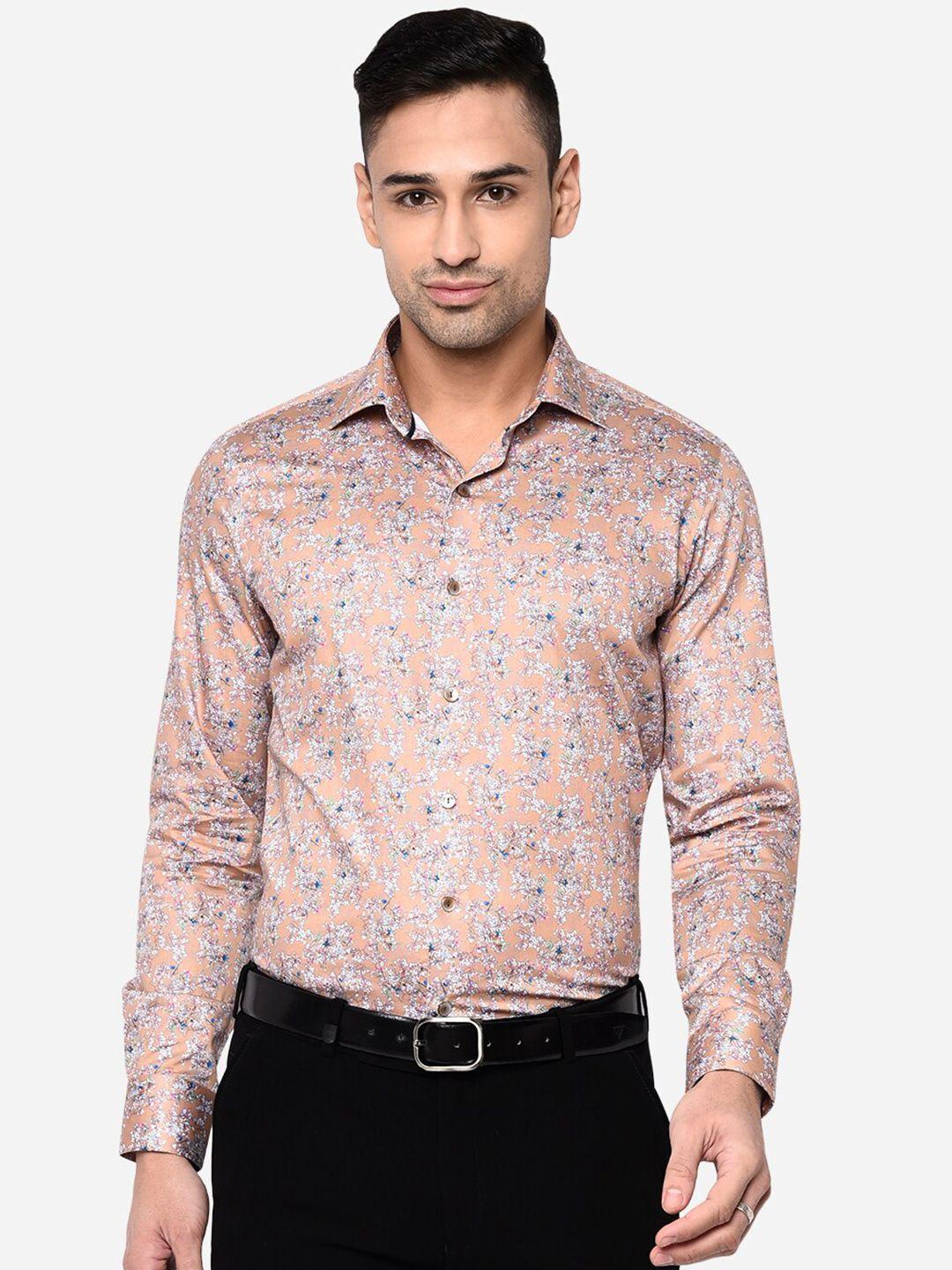 wyre men khaki slim fit floral printed pure cotton formal shirt