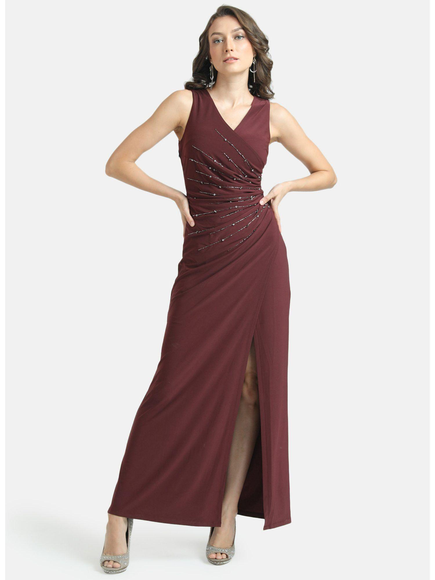 x janhvi kapoor maroon embellished wrap maxi dress
