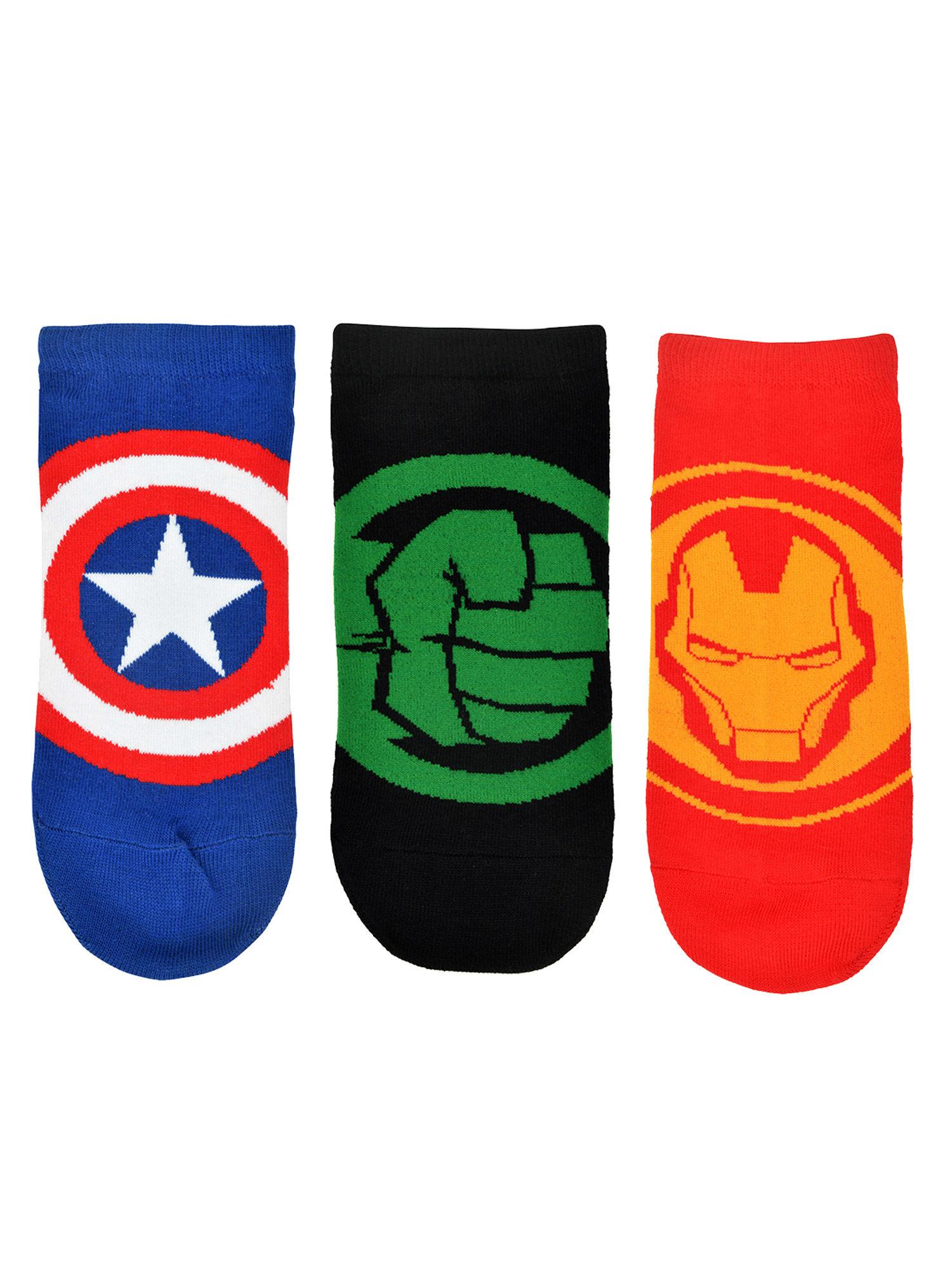x marvel avengers logo themed ankle socks for men blue,red,green (pack of 3)