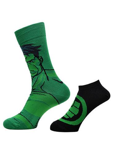 x marvel crew & ankle sock for men- "the incredible hulk" green & black (pack of 2)