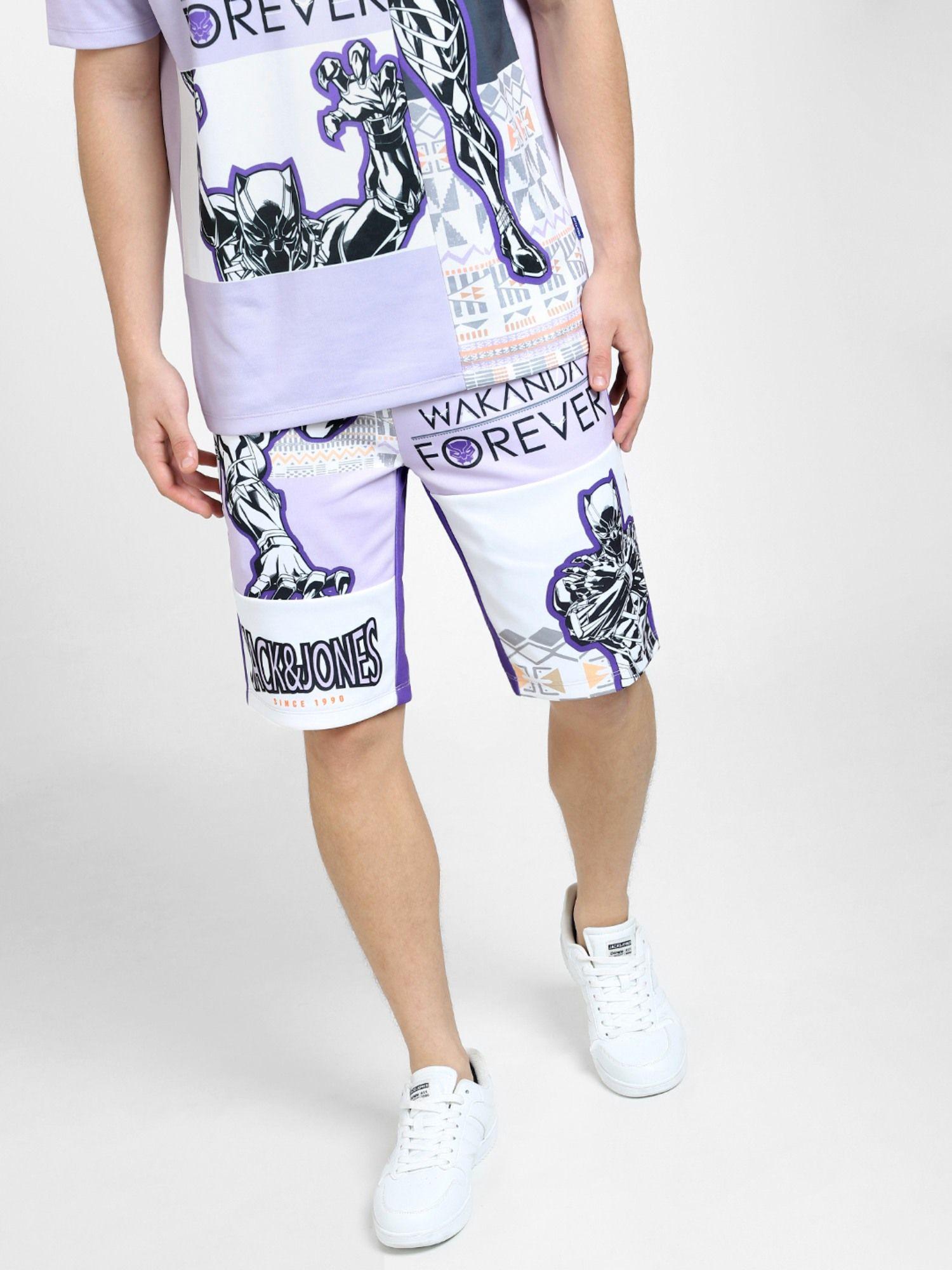 x black panther purple mid rise co-ord shorts