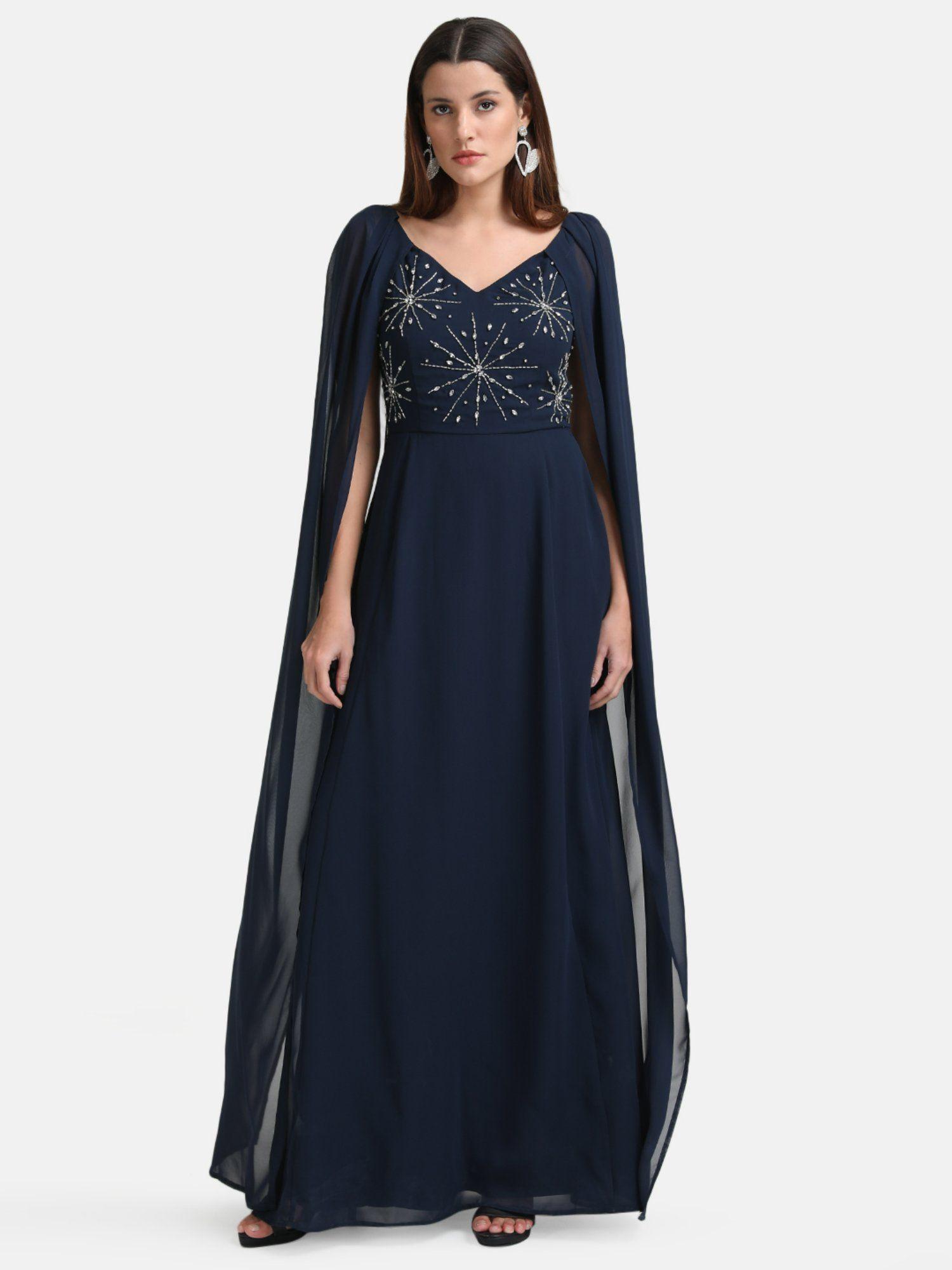 x janhvi kapoor blue embellished cape sleeve maxi dress