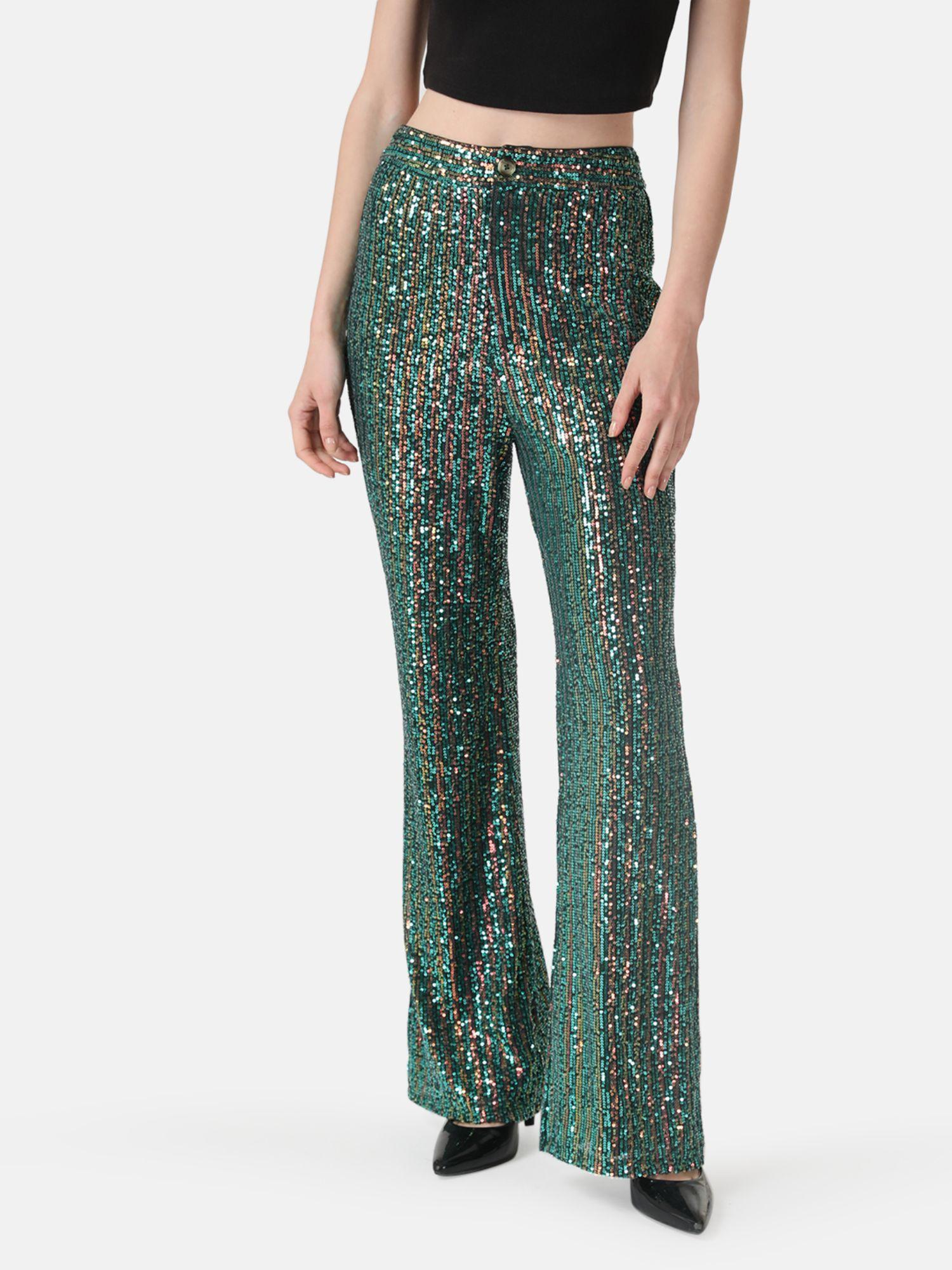 x janhvi kapoor multi-color sequin flared pant