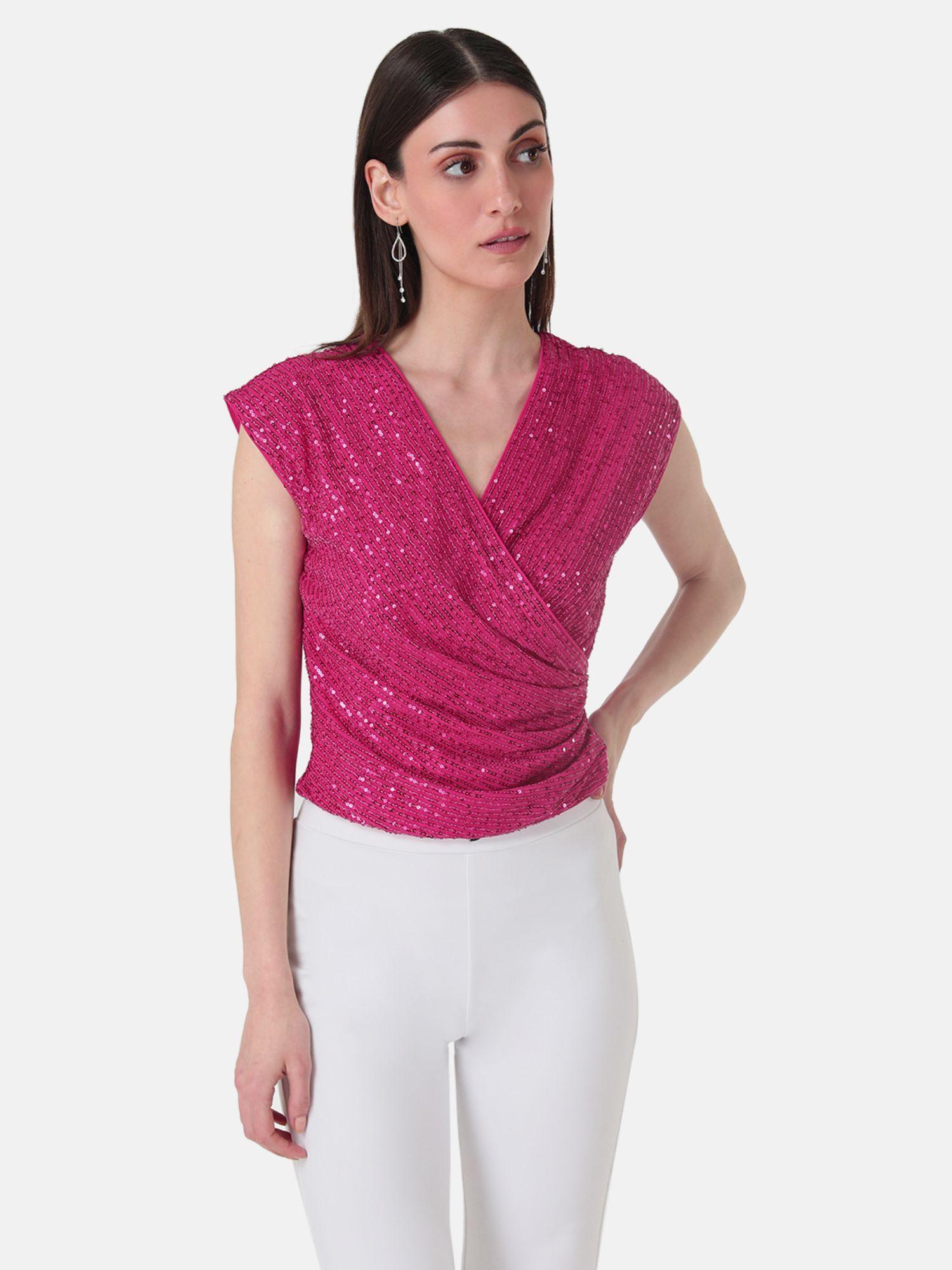 x janhvi kapoor pink wrap sequin top