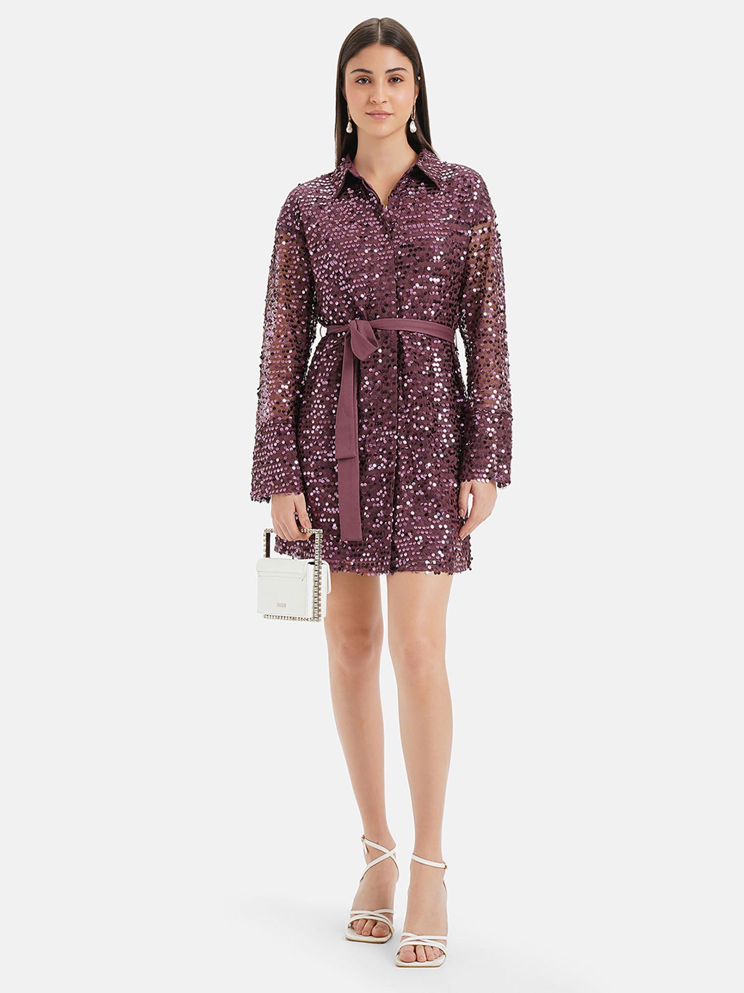 x janhvi kapoor sequin shirt dress (set of 2)