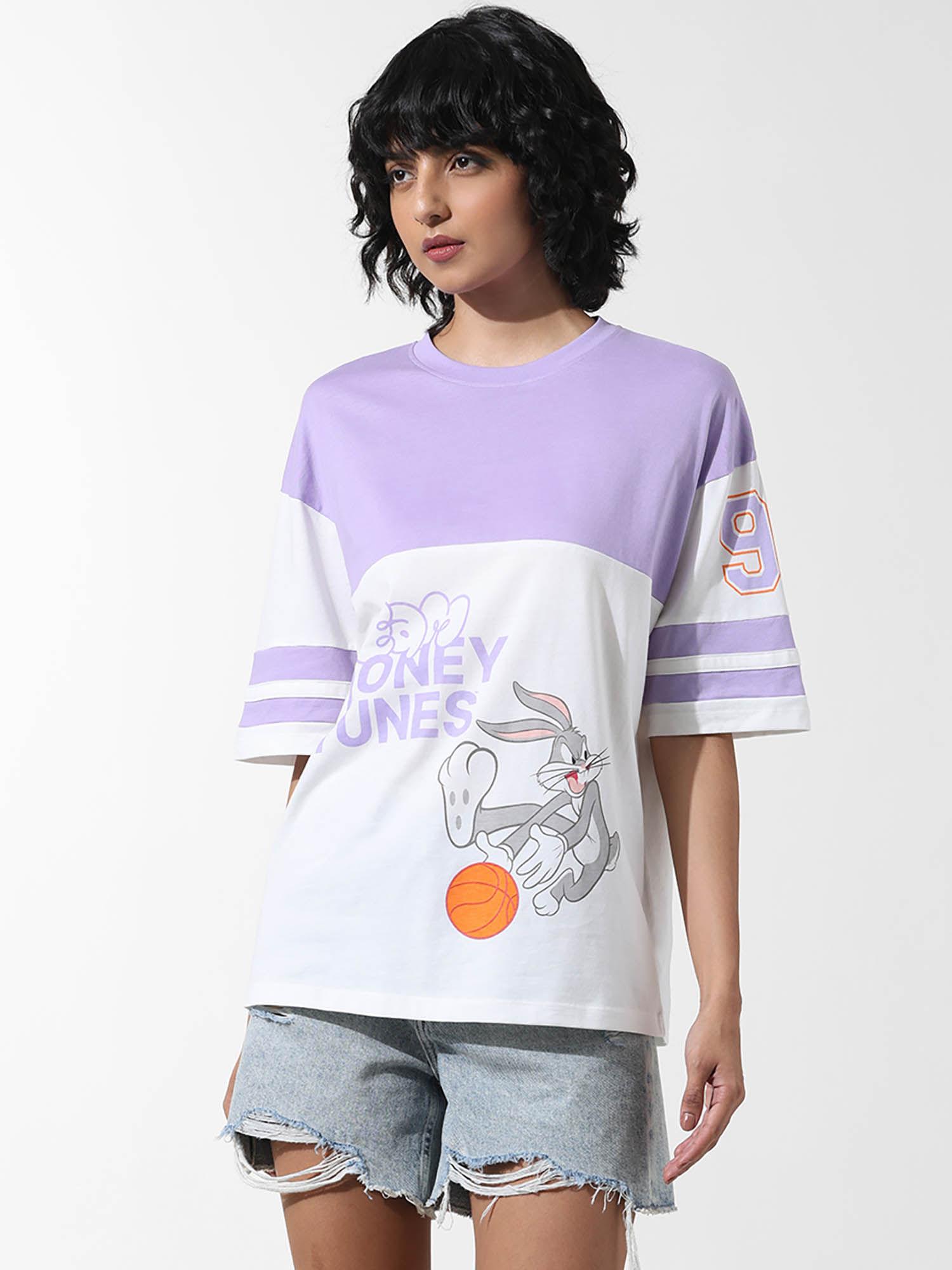 x looney tunes lavender printed oversized t-shirt