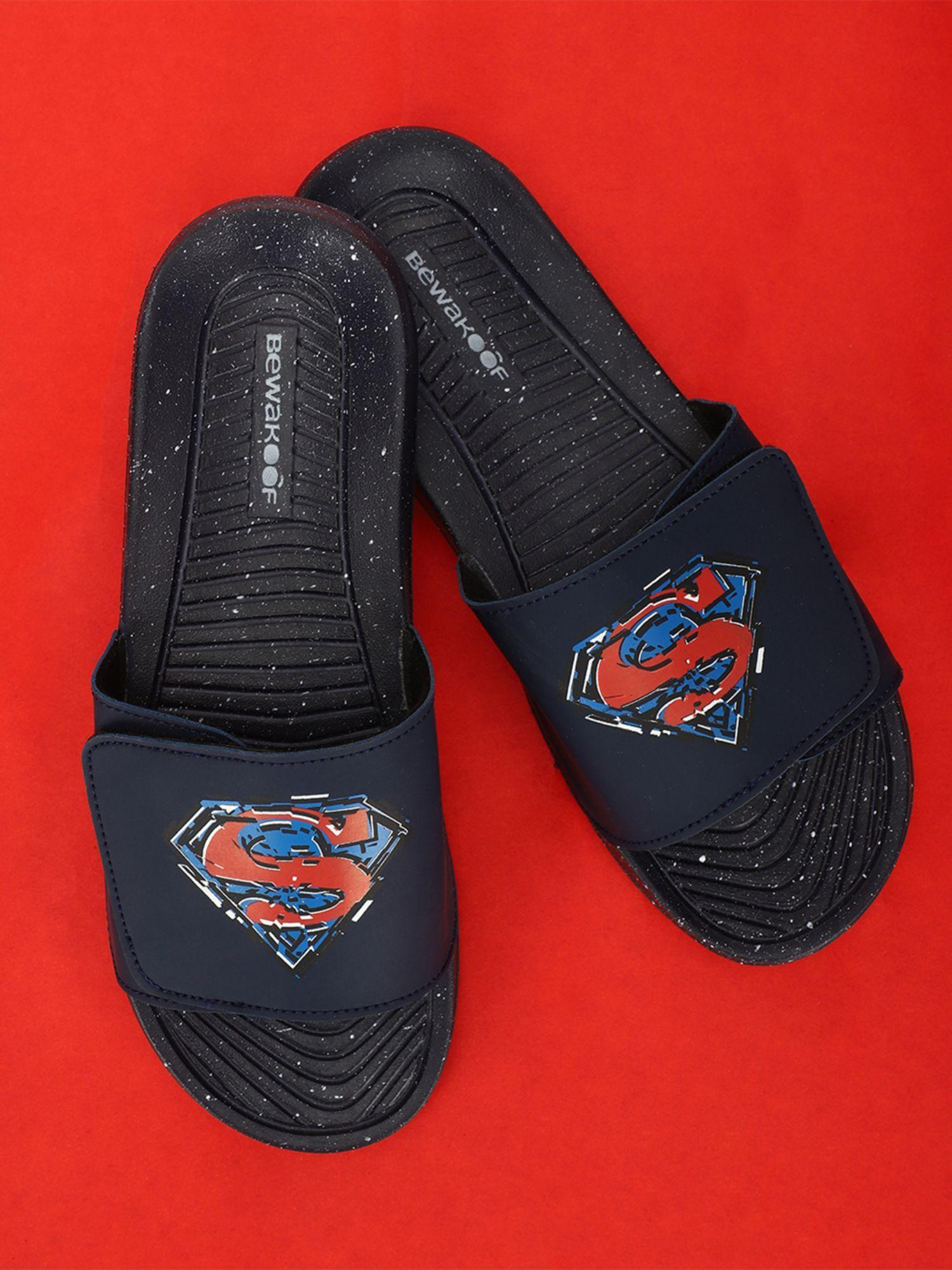 x official dc comics merchandise men's blue superman distortion comfysole sliders