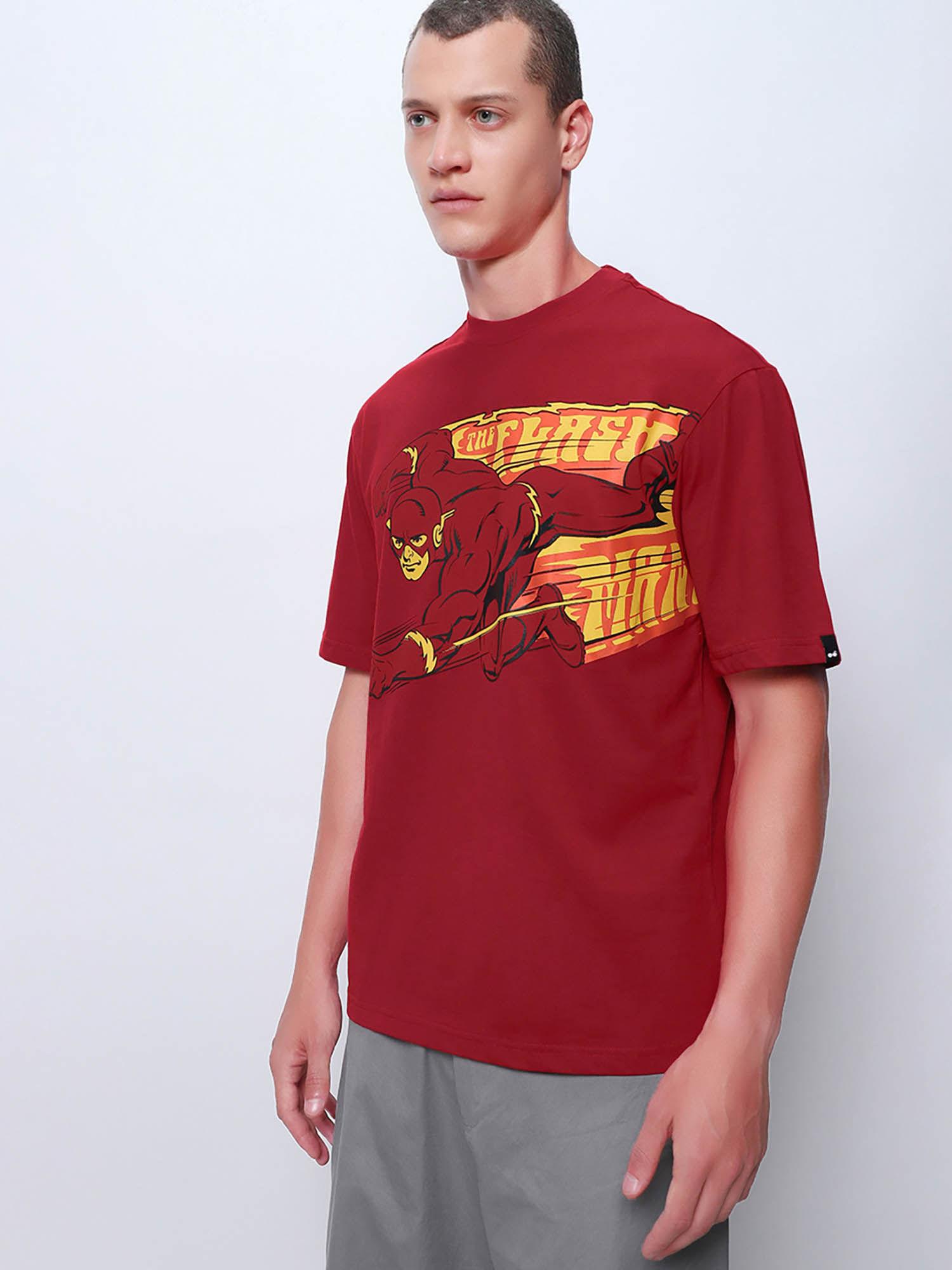 x official dc comics merchandise men maroon the flash graphic oversized t-shirt