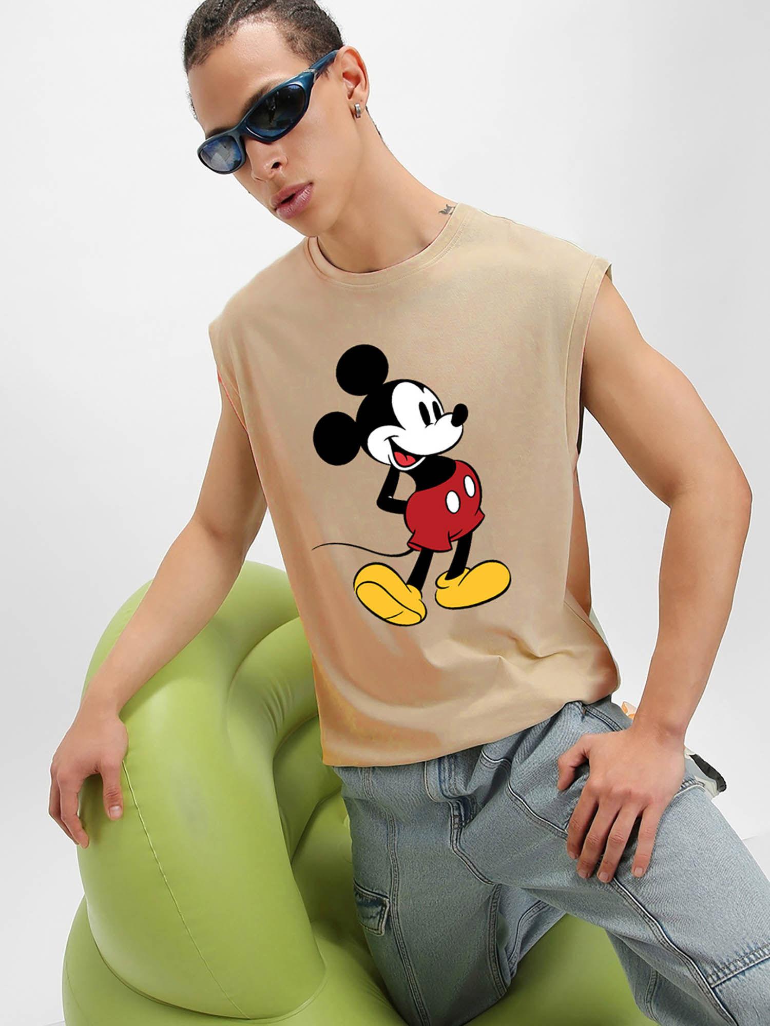 x official disney merchandise mens brown mickey graphic printed boxy fit vest