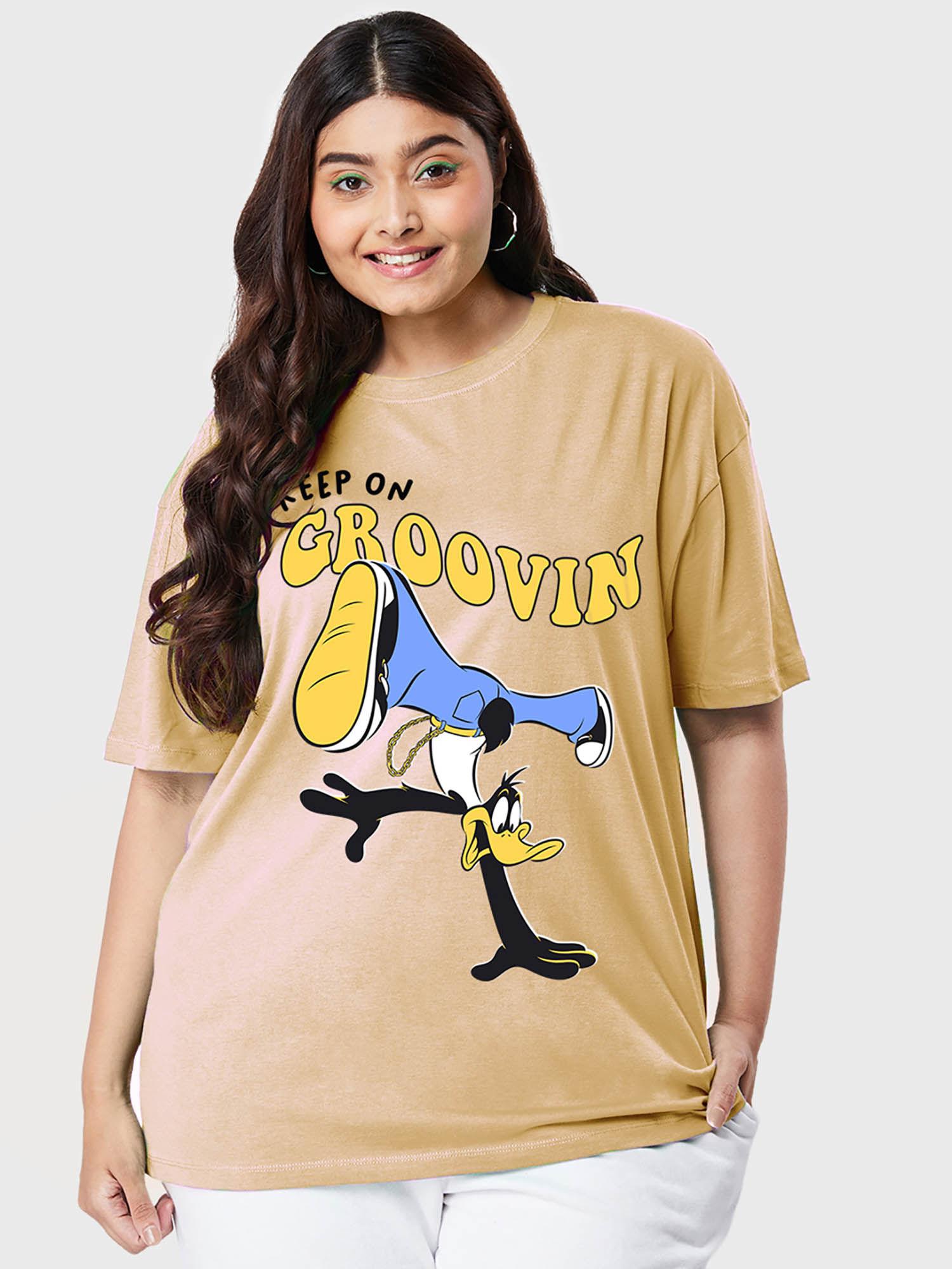 x official looney tunes merchandise womens brown graphic oversized plus size t-shirt