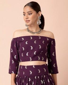 x payal singhal payal singhal foil off-shoulder crop top