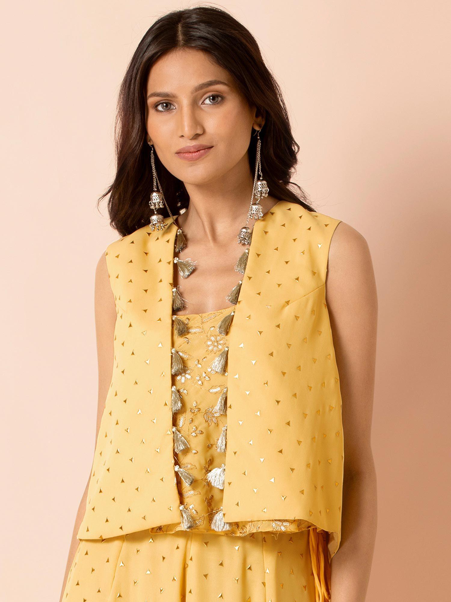 x payal singhal yellow foil sleeveless short jacket