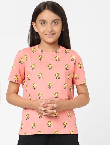 x peanuts pink graphic print t-shirt