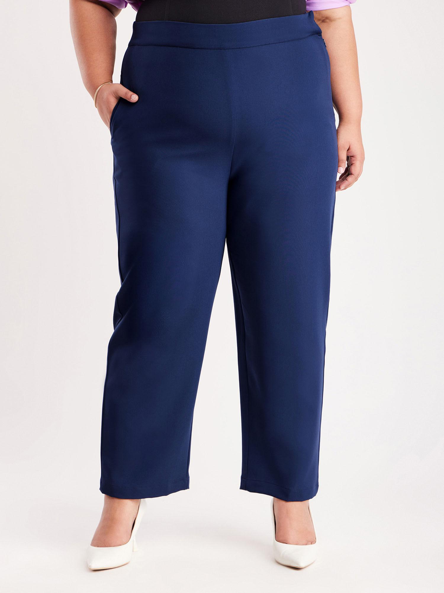 x plus size elasticated wide leg trousers - navy blue