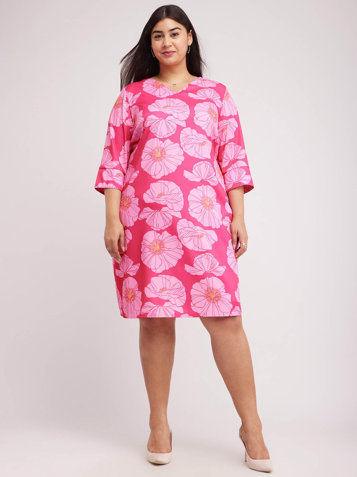 x plus size floral print shift dress - pink