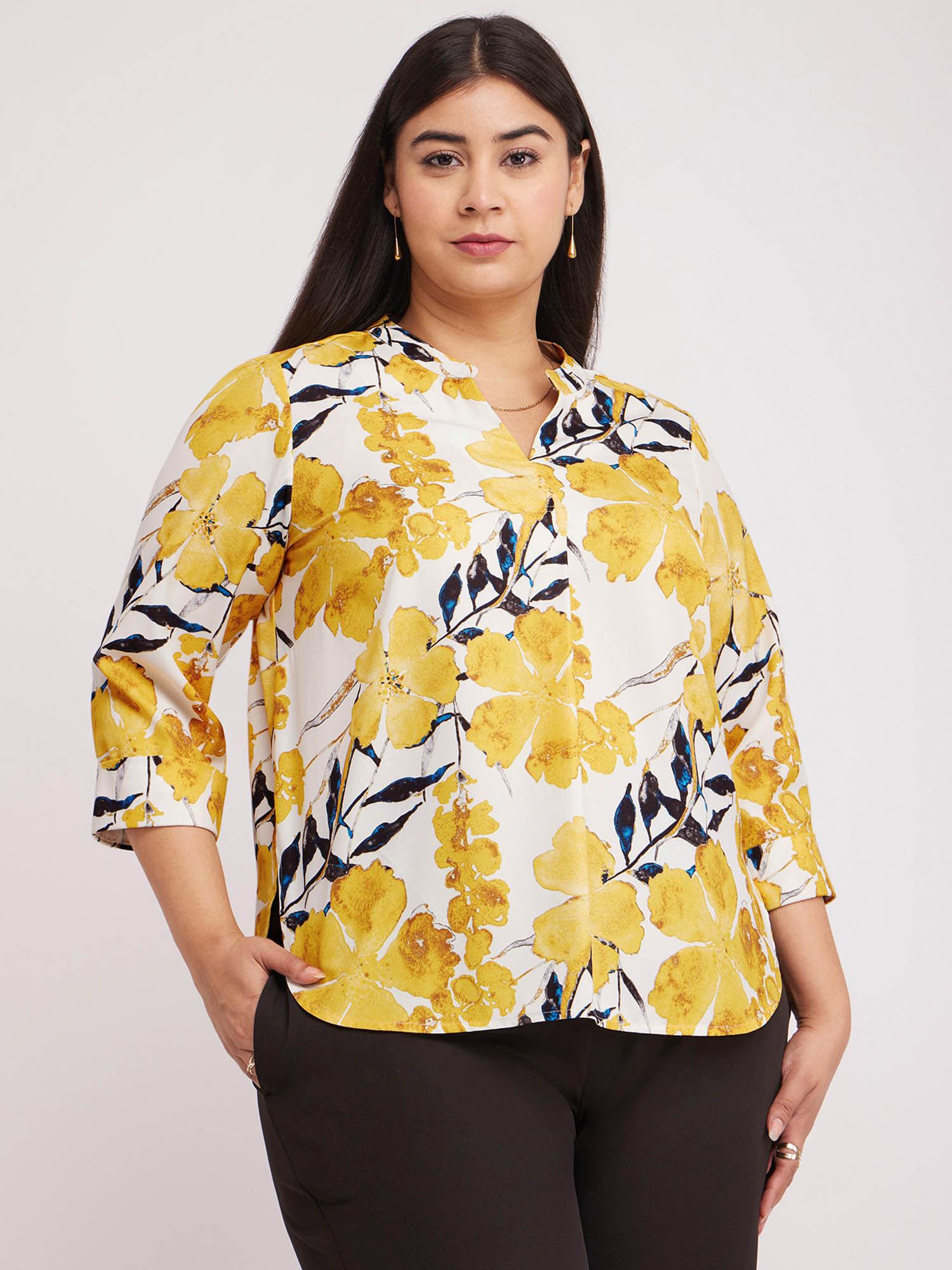 x plus size floral print top - yellow and white