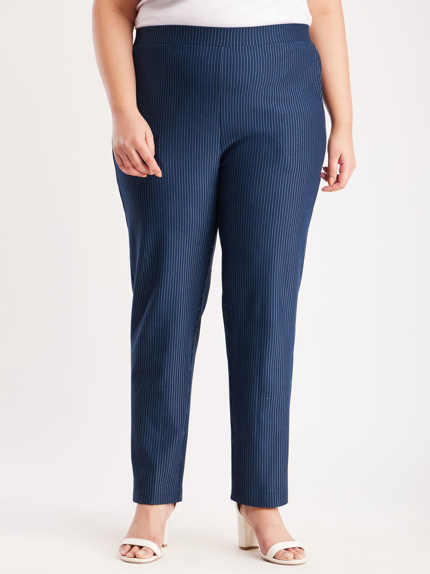 x plus size livin striped straight pants - navy blue