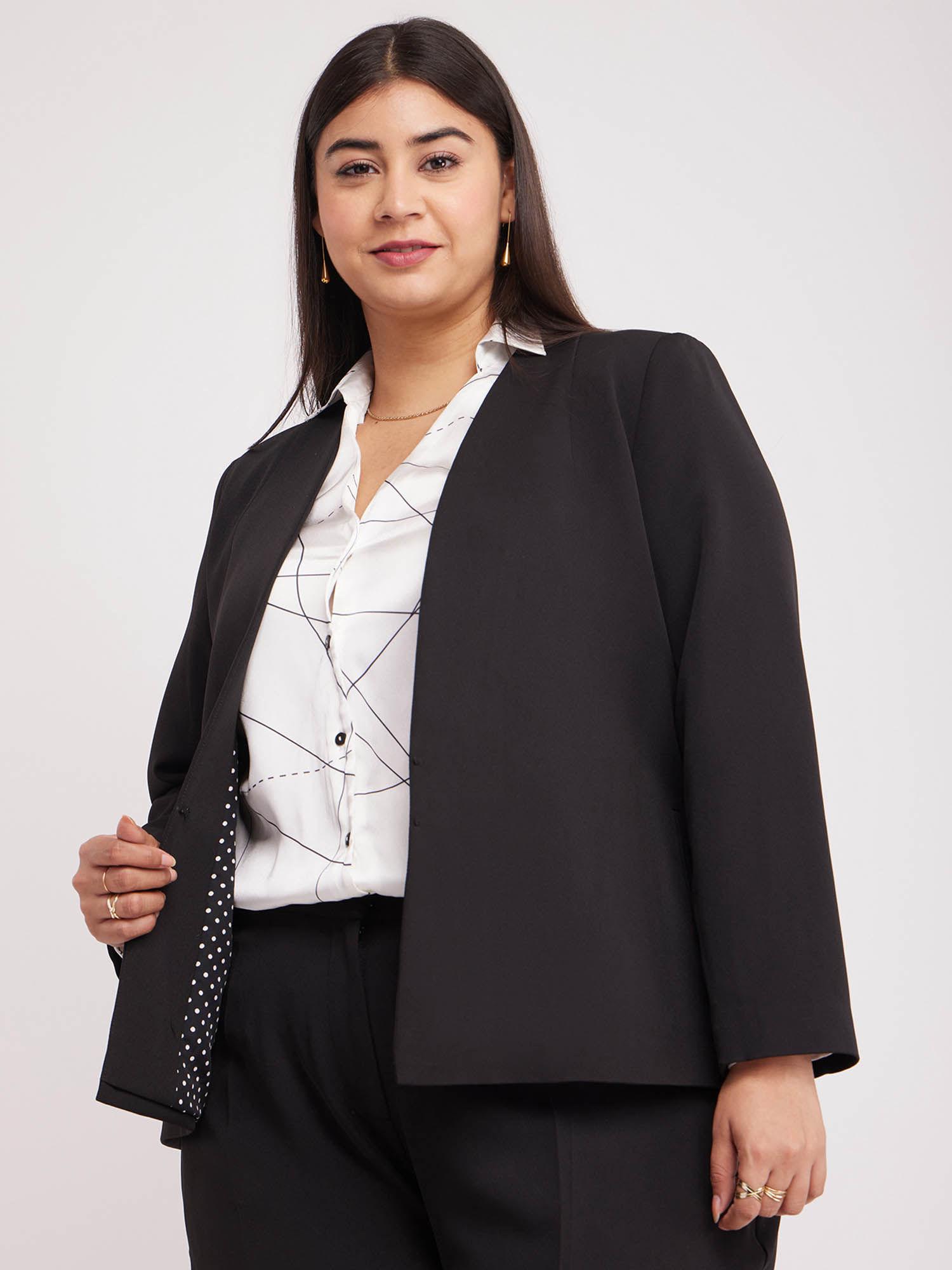 x plus size open front blazer - black