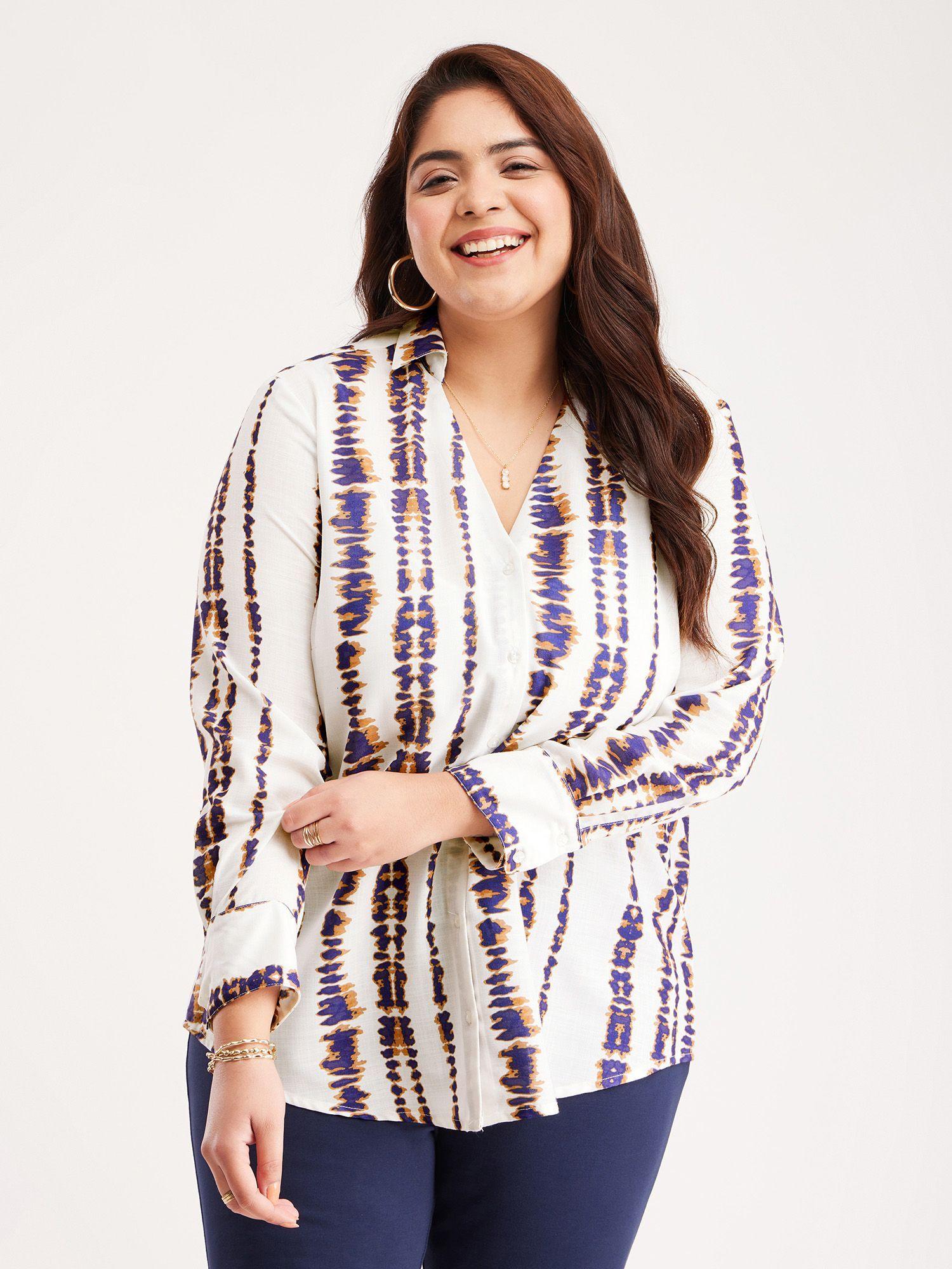 x plus size shibori print shirt - white and blue