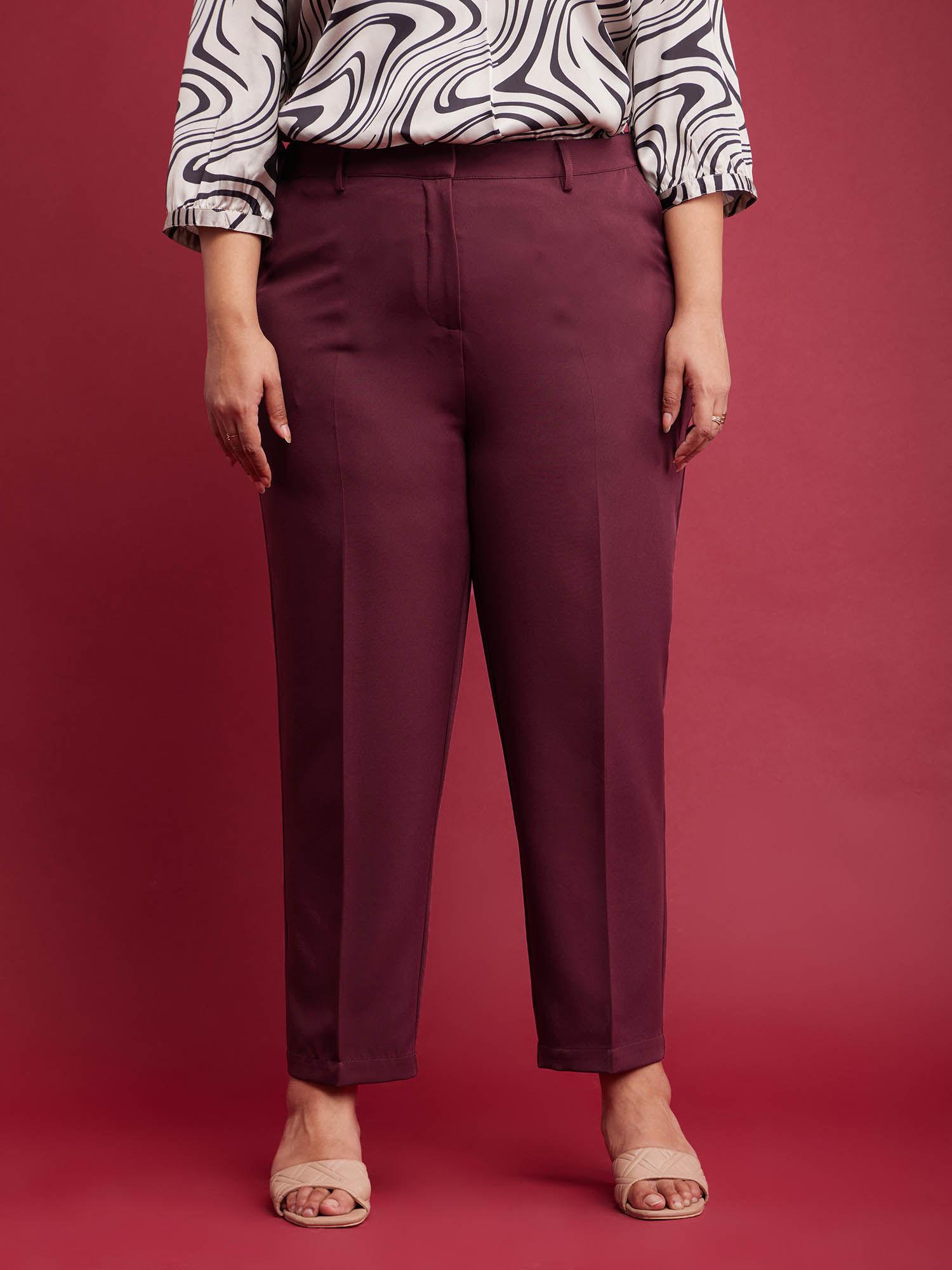 x plus size straight fit trousers - burgundy