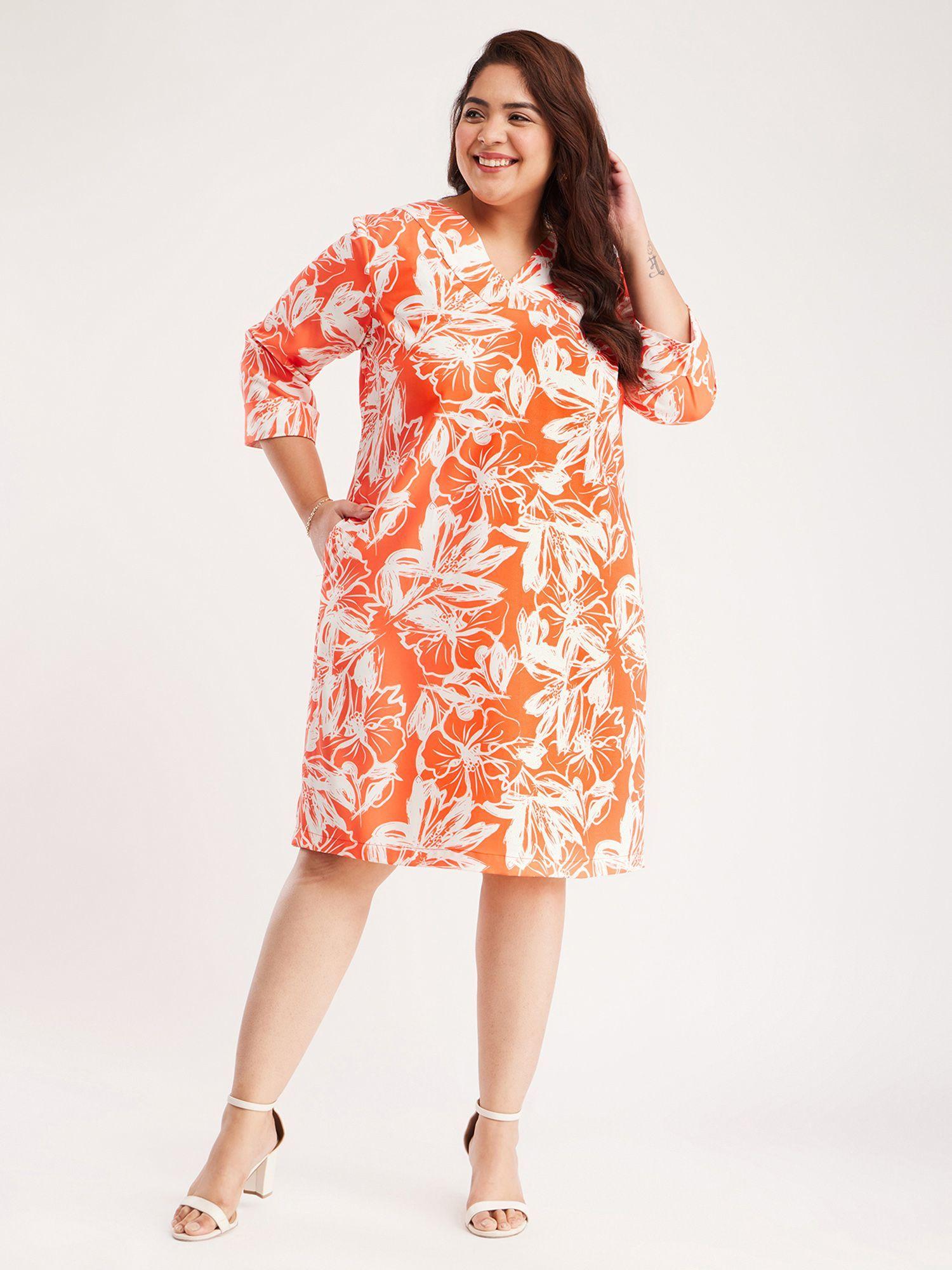 x plus sizefablesstreet x floral print shift dress - coral and off white