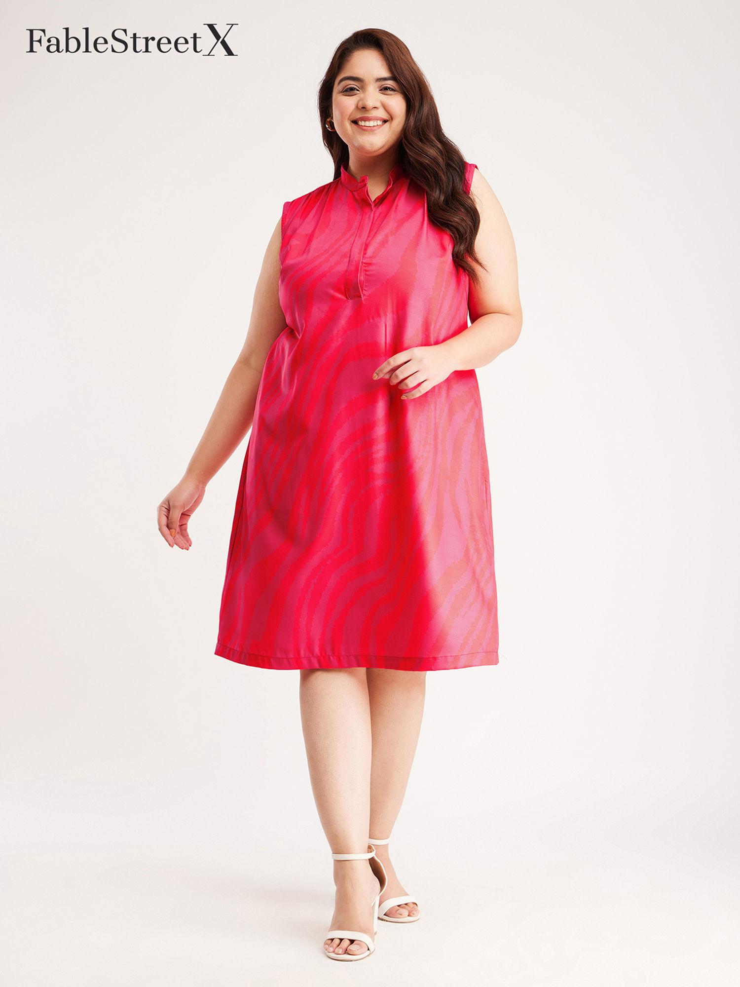 x plus sizefablesstreet x mandarin collar sleeveless dress - fuchsia and orange