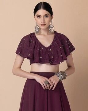 x ridhi mehra sequin embroidered ruffled blouse