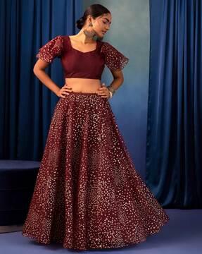 x rohit gandhi & rahul khanna foil print organza lehenga with blouse & dupatta