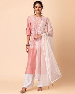 x samant chauhan embroidered kurta with contrast pants & dupatta
