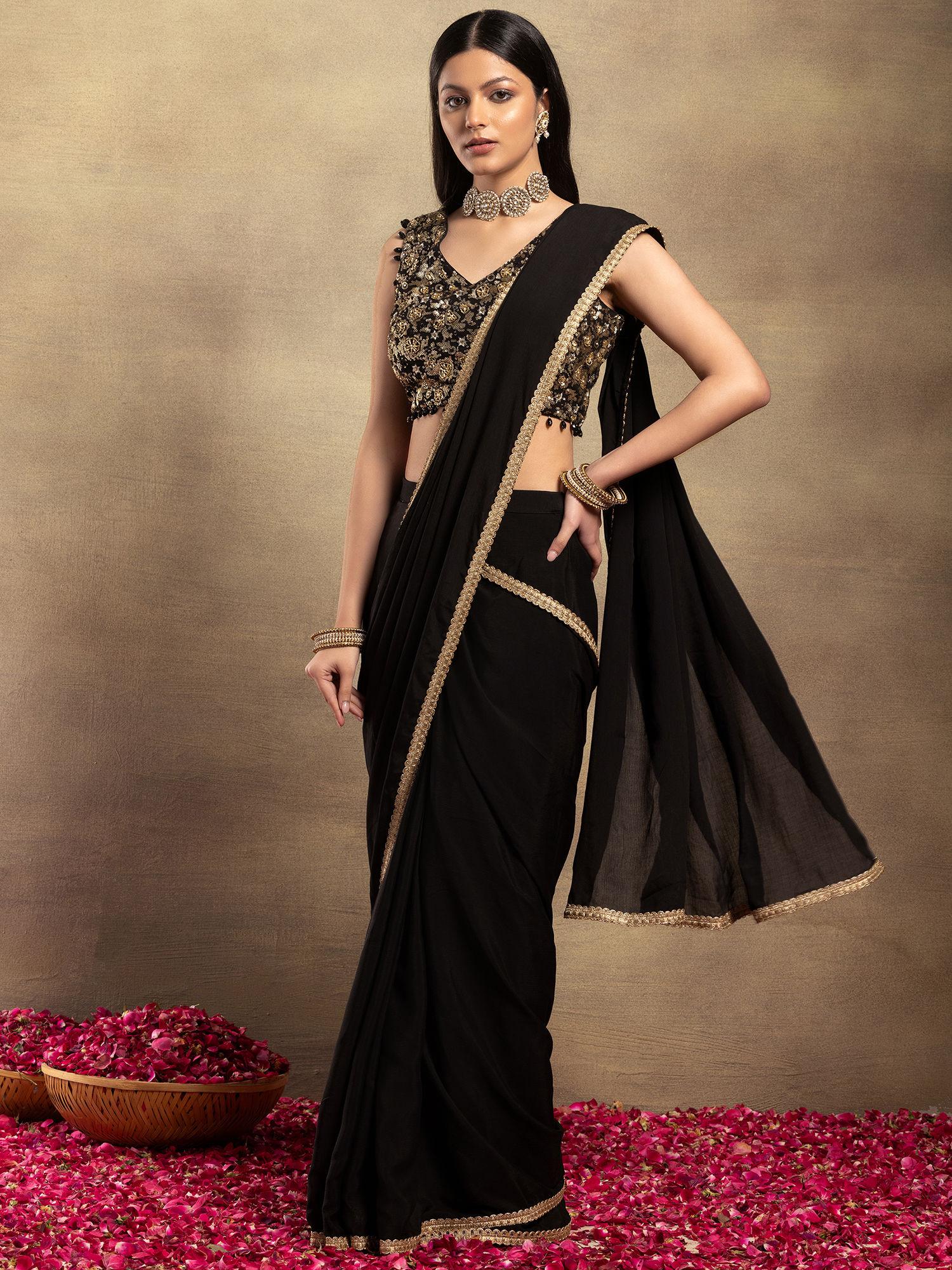 x varun bahl black ready to wear saree with hand stitched blouse