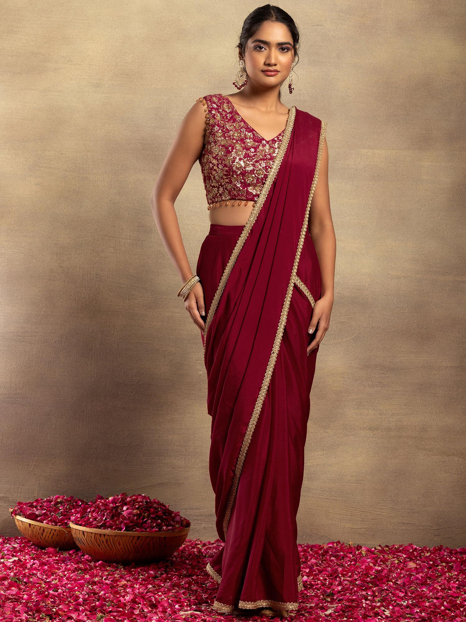 x varun bahl hot pink ready to wear saree with hand stitched blouse