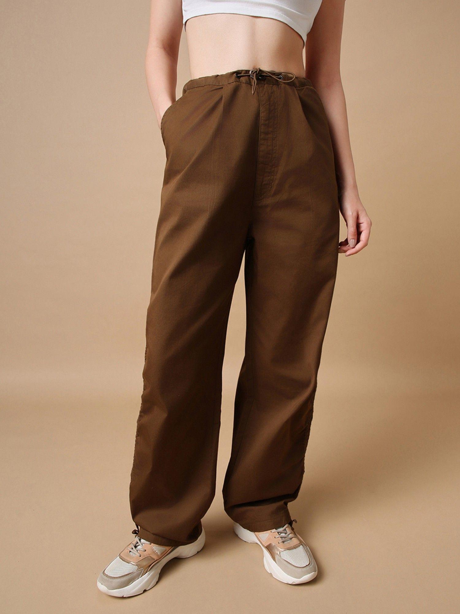 x womens brown oversized parachute pants