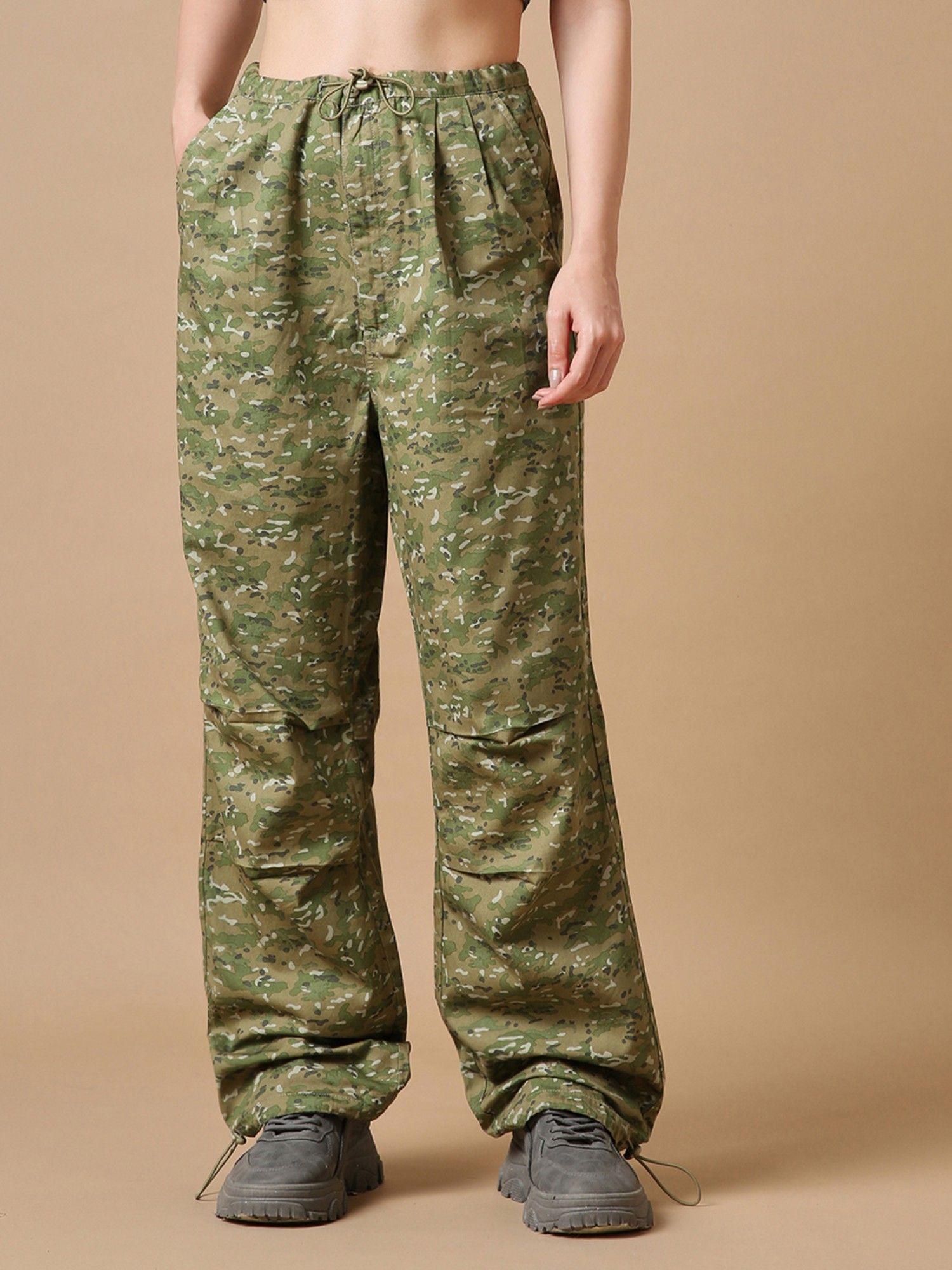 x womens green printed oversized parachute pants