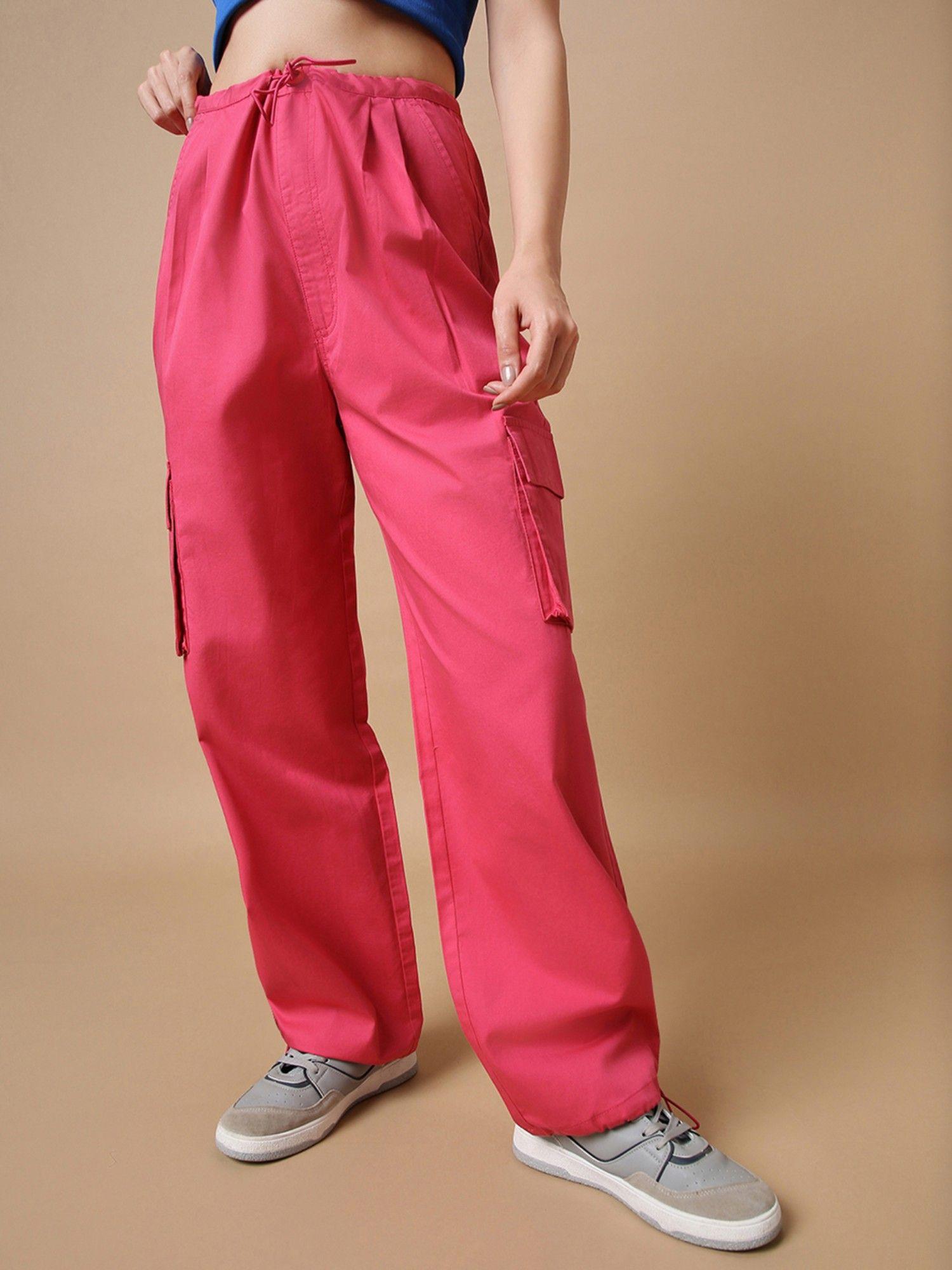 x womens pink oversized cargo parachute pants