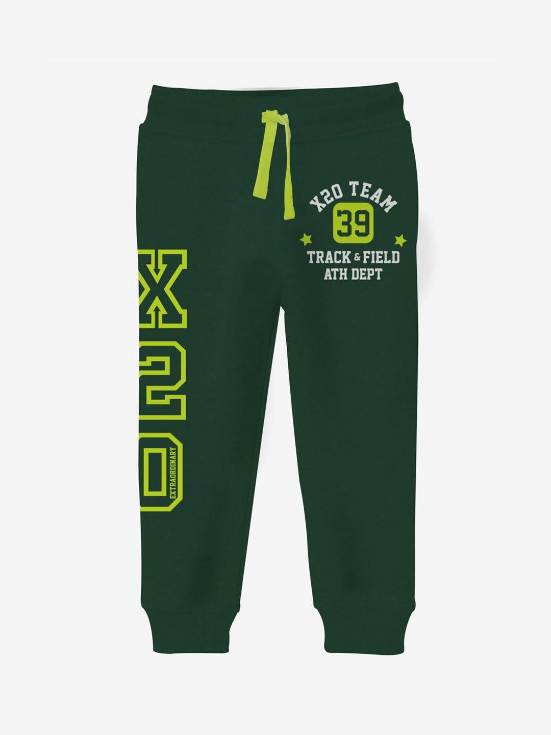 x2o boys green & white printed cotton joggers