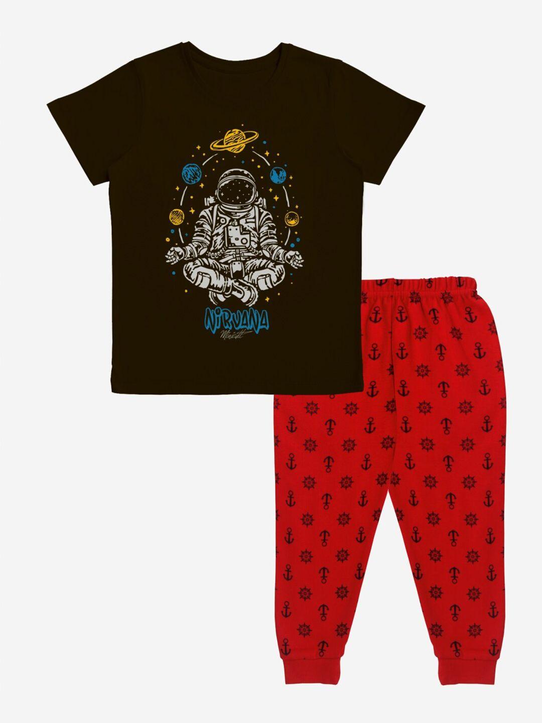 x2o boys black & red nirvana printed pure cotton t-shirt with joggers