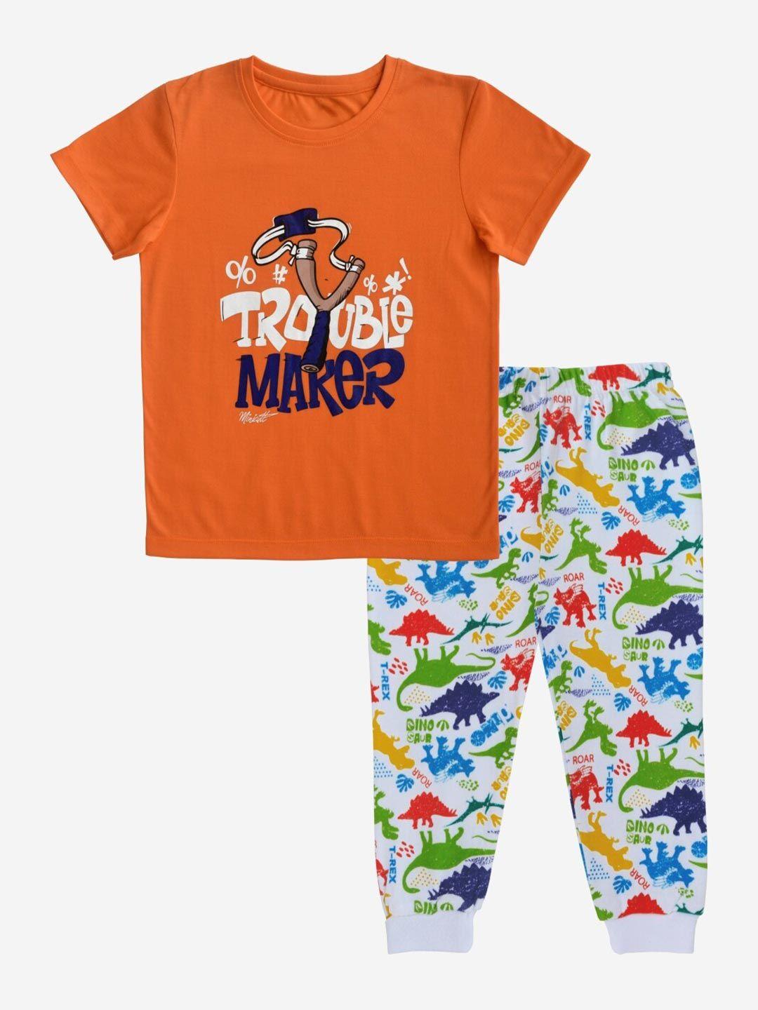 x2o boys orange & white printed t-shirt with pyjamas