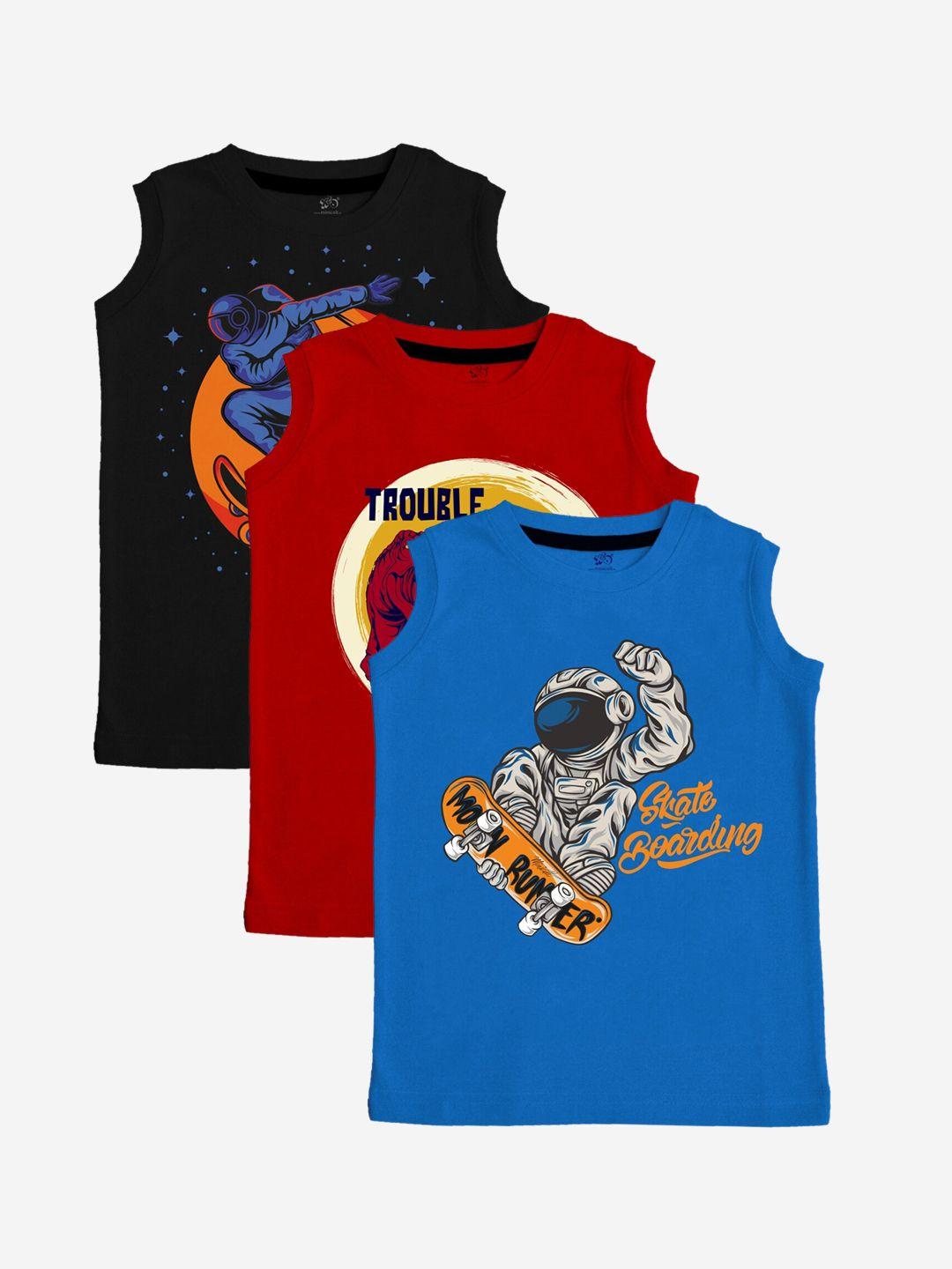 x2o kids pack of 3 printed pure cotton basic vests