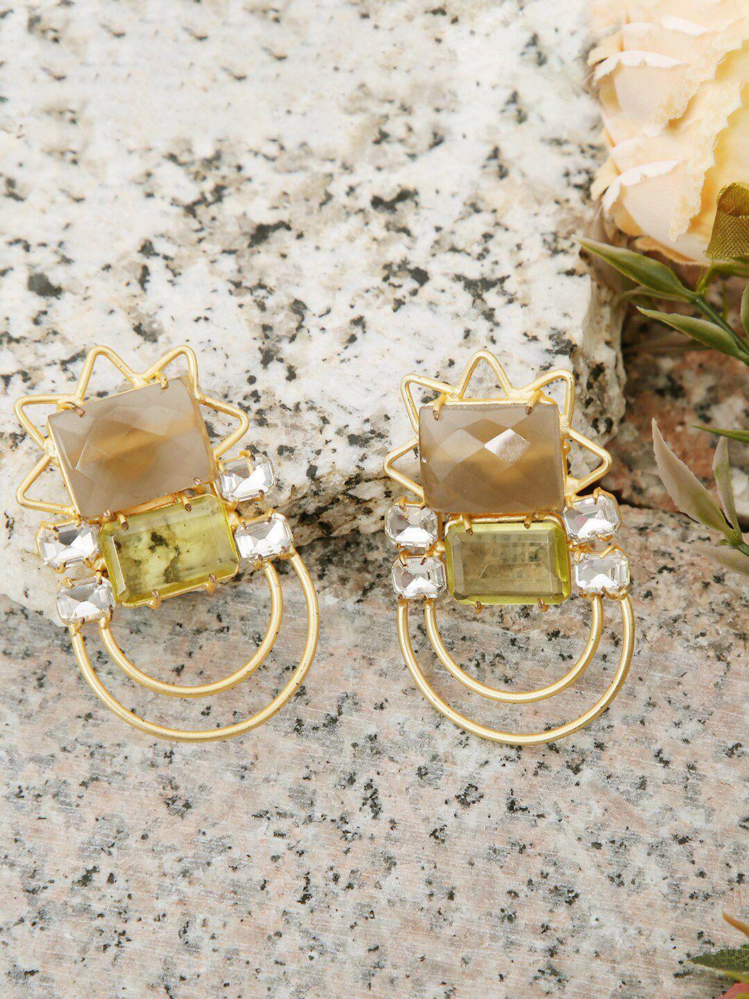 xago gold-toned quarts studded contemporary studs earrings