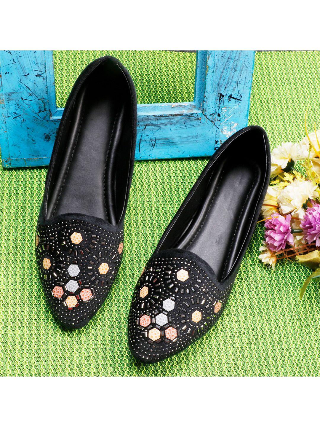 xe looks women black embellished ballerinas flats