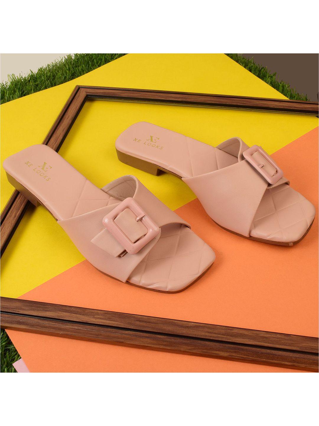 xe looks women nude-coloured square toed flats with buckles