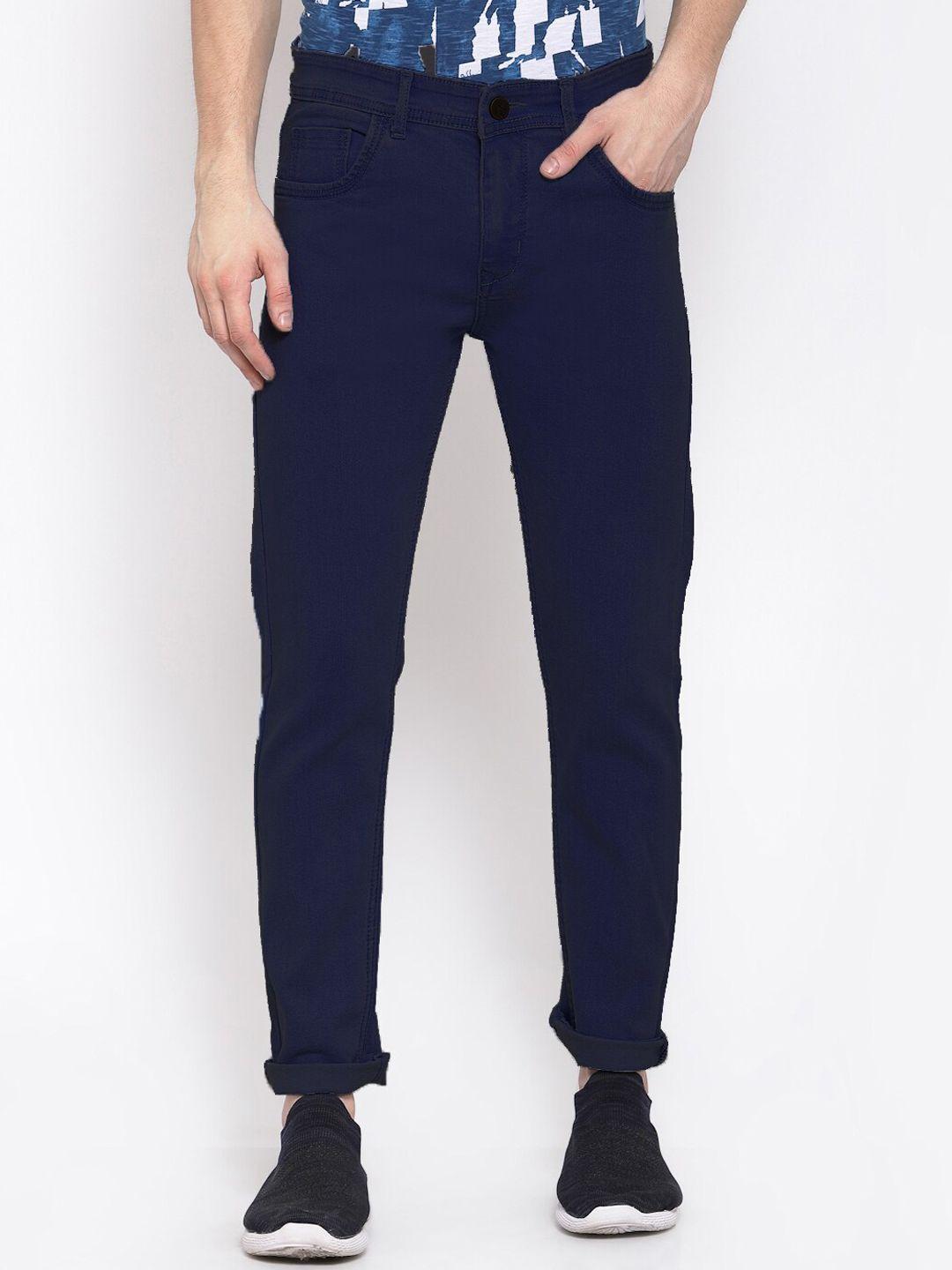 xee men navy blue regular fit mid rise jeans