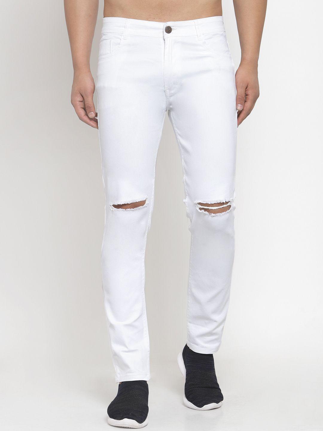 xee men white slim fit slash knee jeans