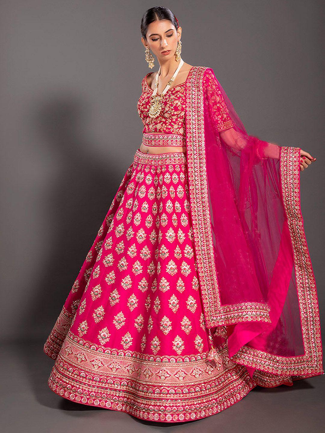 xenilla floral embroidered semi-stitched lehenga & unstitched blouse with dupatta